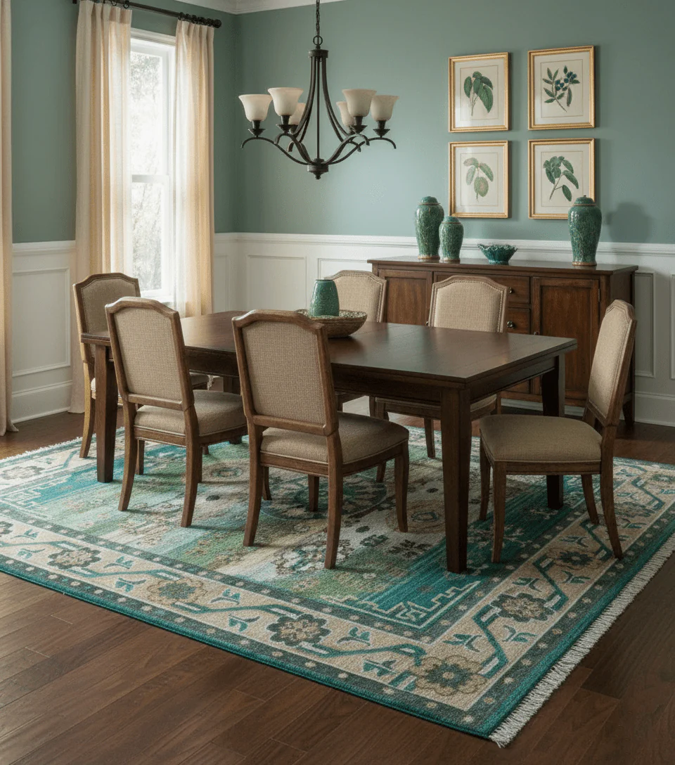 Ready to Ship Peach And Teal Traditional Hand Knotted 8x10 Wool Rug - Image 2