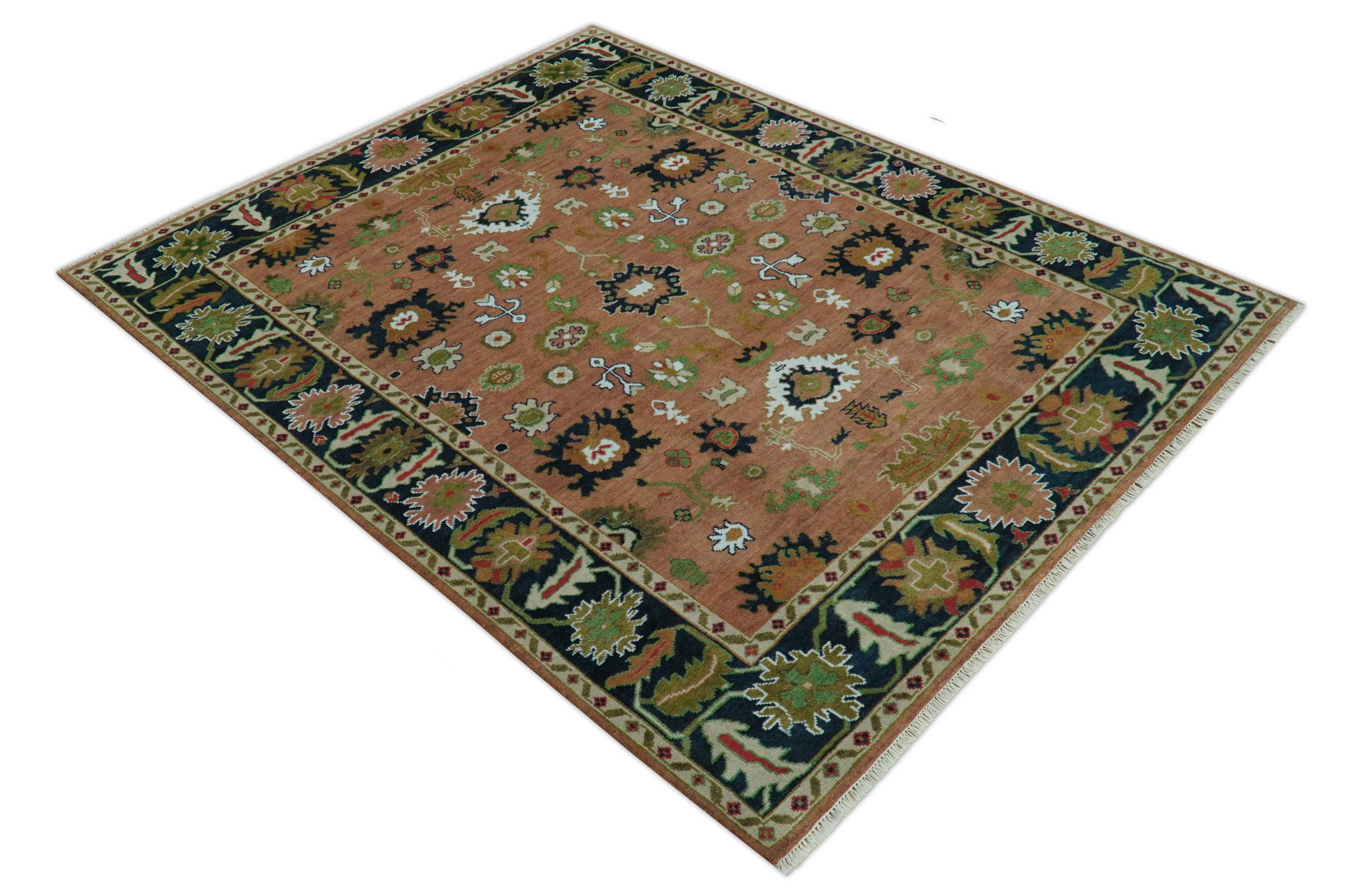 Peach, Blue and Green Traditional Oushak hand knotted 8x10 wool area rug - Image 10