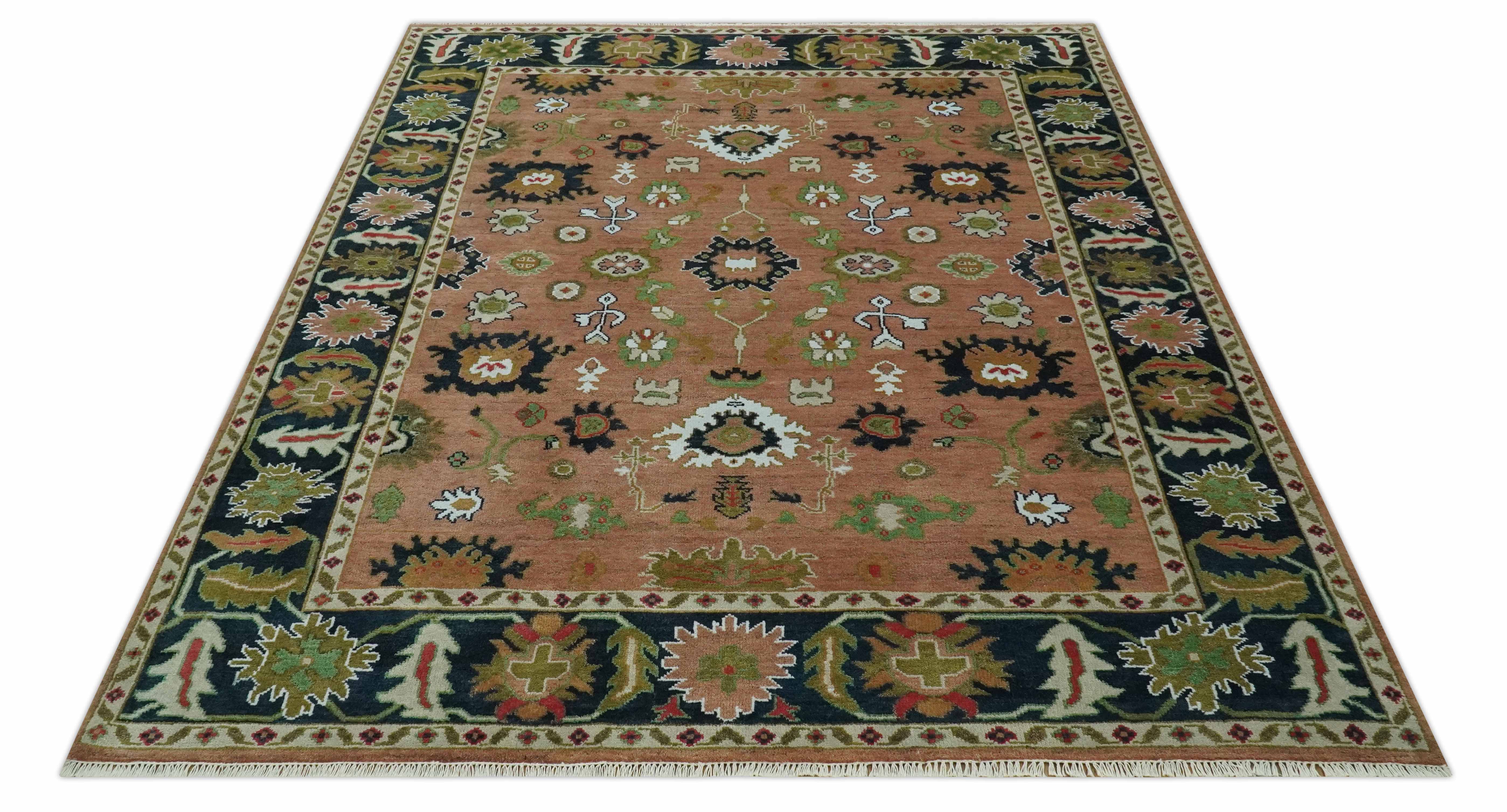 Peach, Blue and Green Traditional Oushak hand knotted 8x10 wool area rug - Image 11