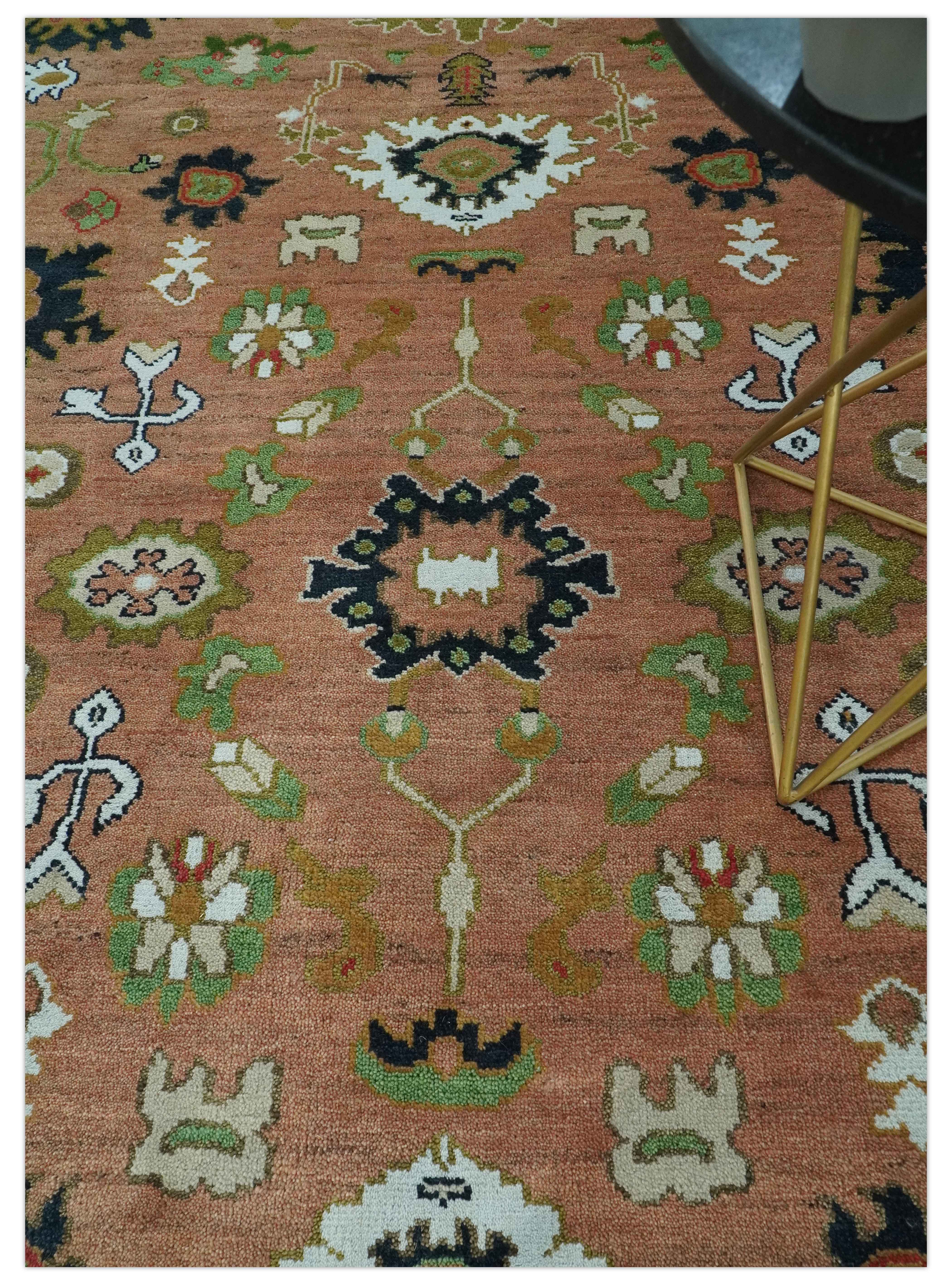 Peach, Blue and Green Traditional Oushak hand knotted 8x10 wool area rug - Image 2