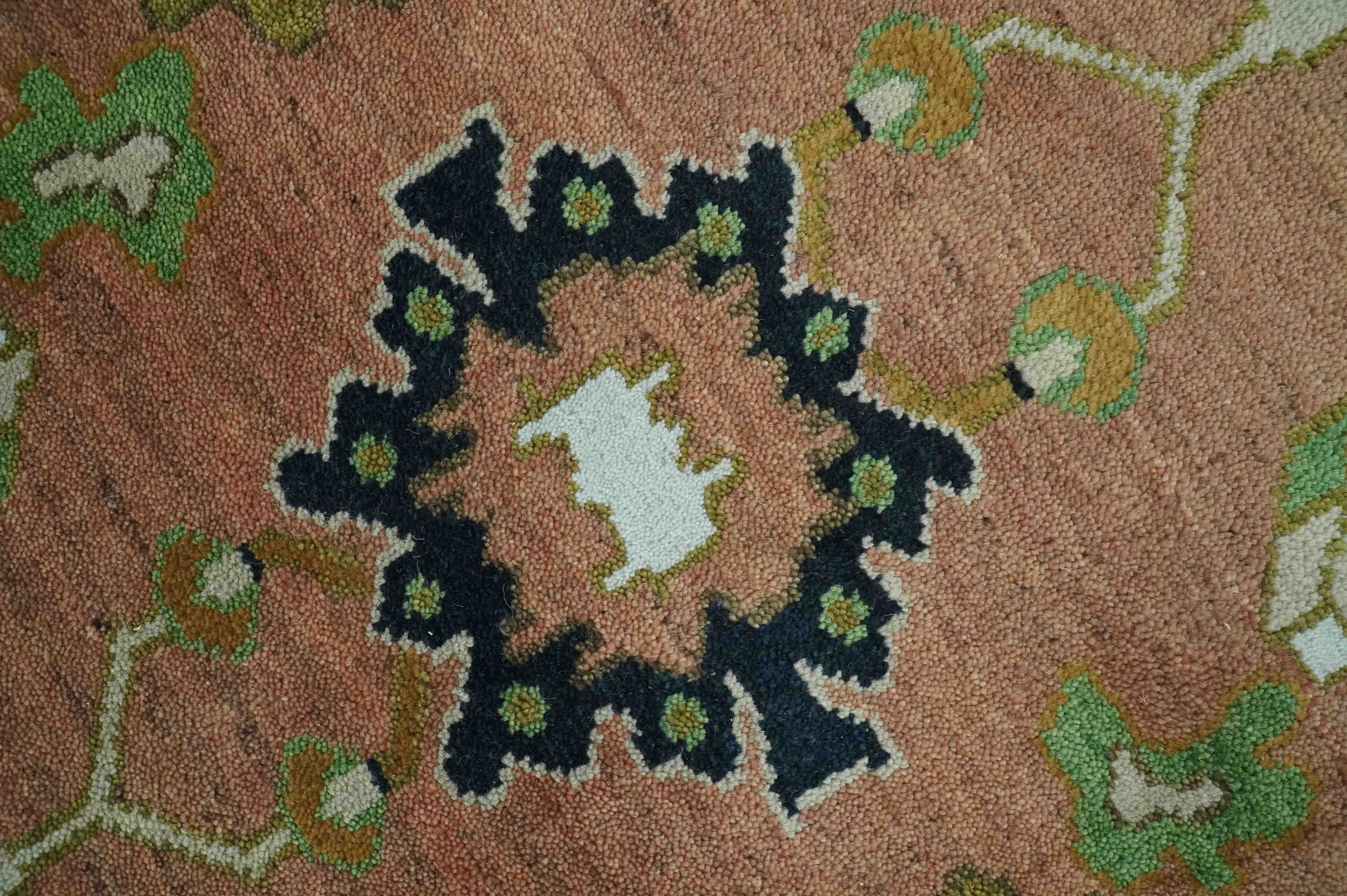 Peach, Blue and Green Traditional Oushak hand knotted 8x10 wool area rug - Image 4