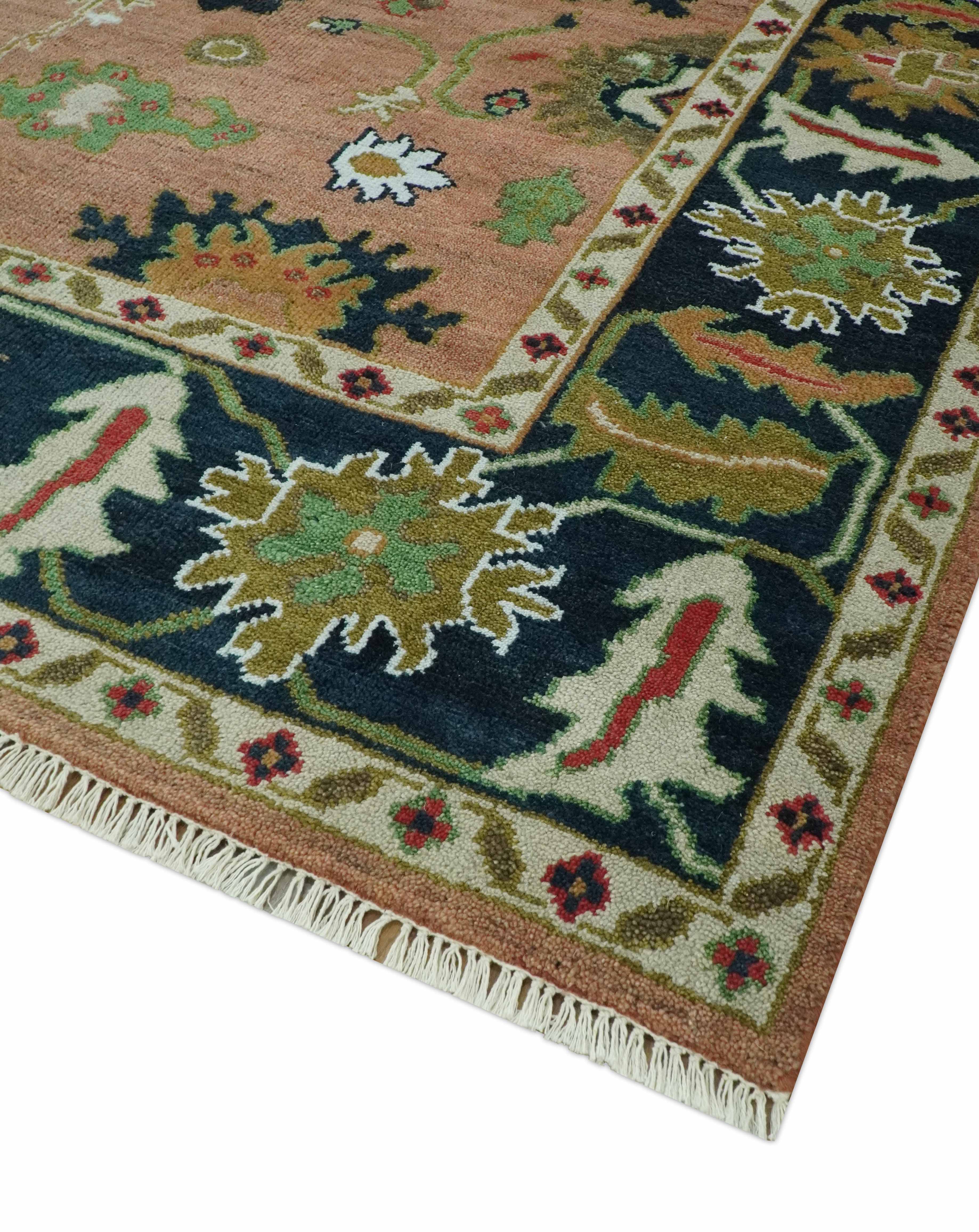 Peach, Blue and Green Traditional Oushak hand knotted 8x10 wool area rug - Image 5