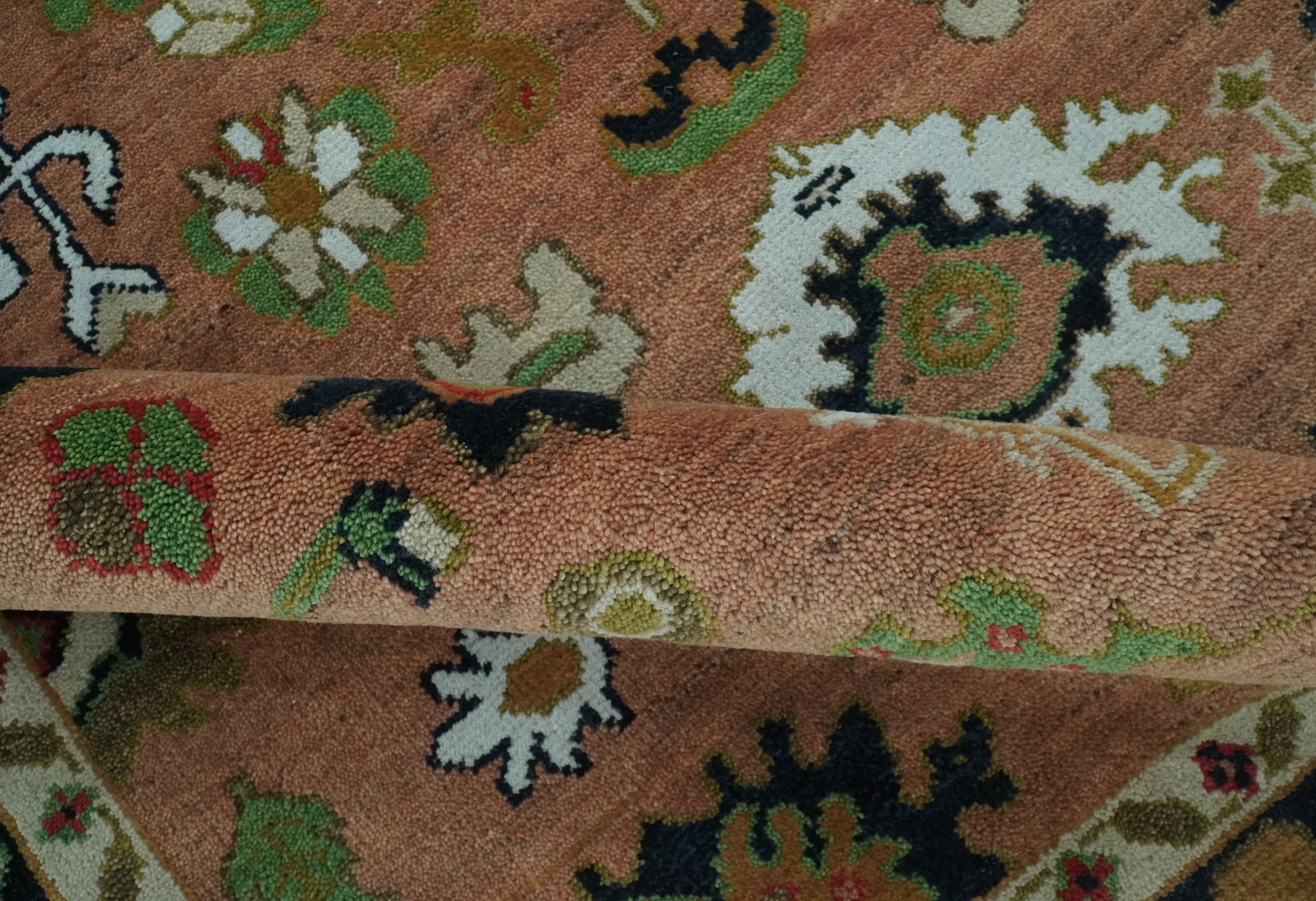 Peach, Blue and Green Traditional Oushak hand knotted 8x10 wool area rug - Image 6