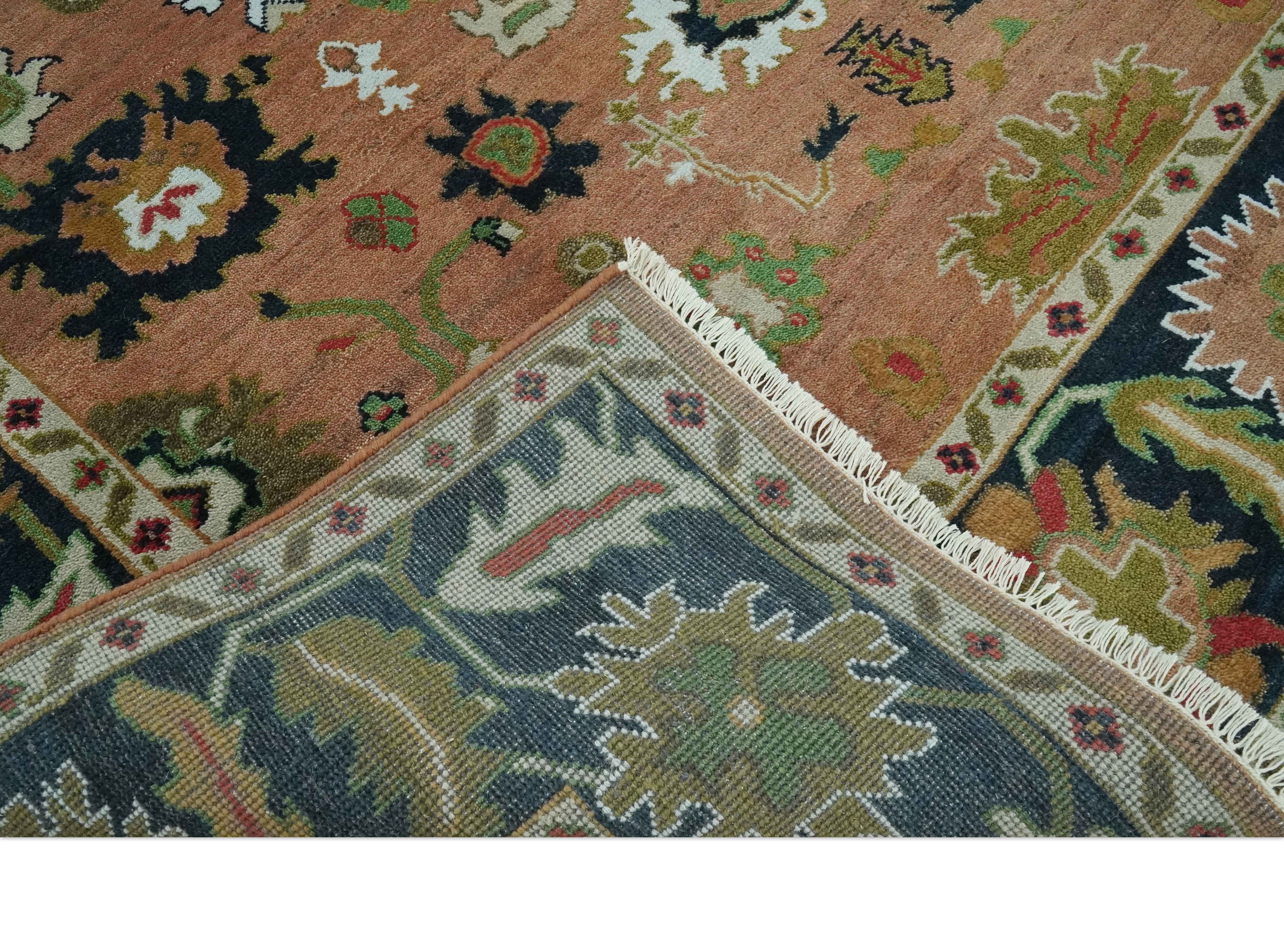 Peach, Blue and Green Traditional Oushak hand knotted 8x10 wool area rug - Image 8