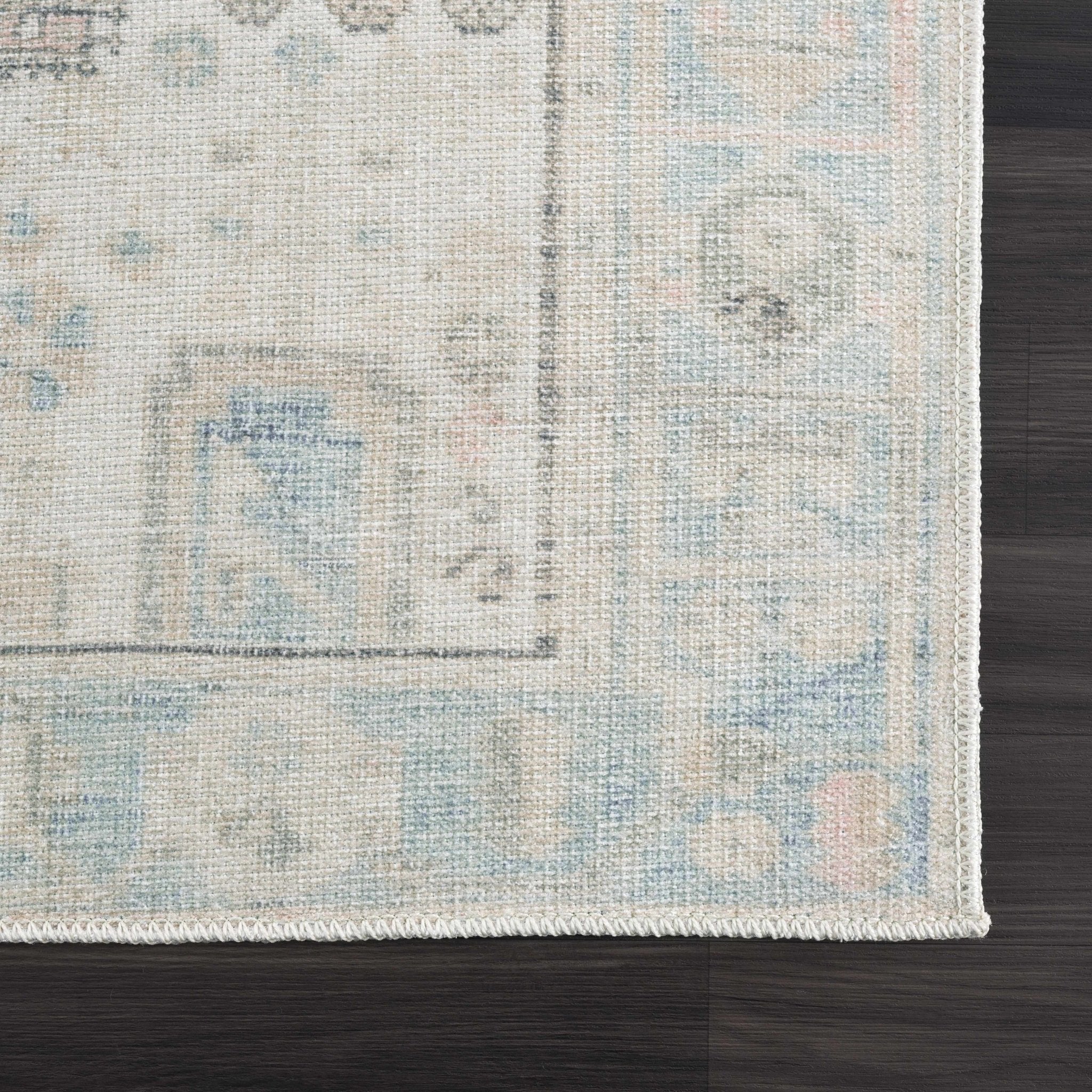 Peach, Blue, Brown and Beige Traditional Vintage Style Machine Washable Area Rug - Image 10