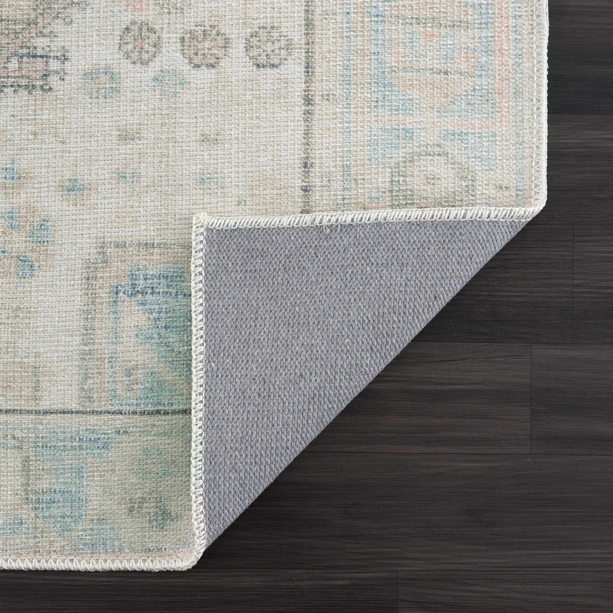Peach, Blue, Brown and Beige Traditional Vintage Style Machine Washable Area Rug - Image 11