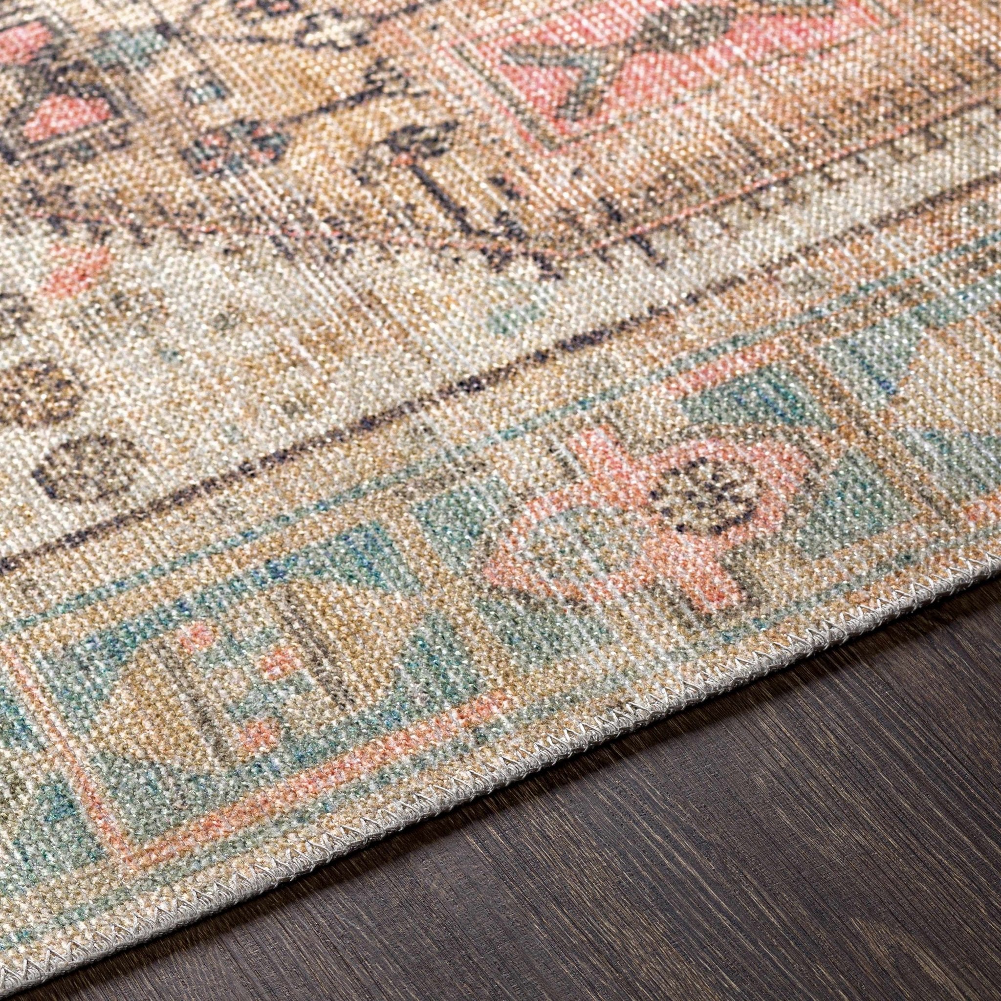Peach, Blue, Brown and Beige Traditional Vintage Style Machine Washable Area Rug - Image 13
