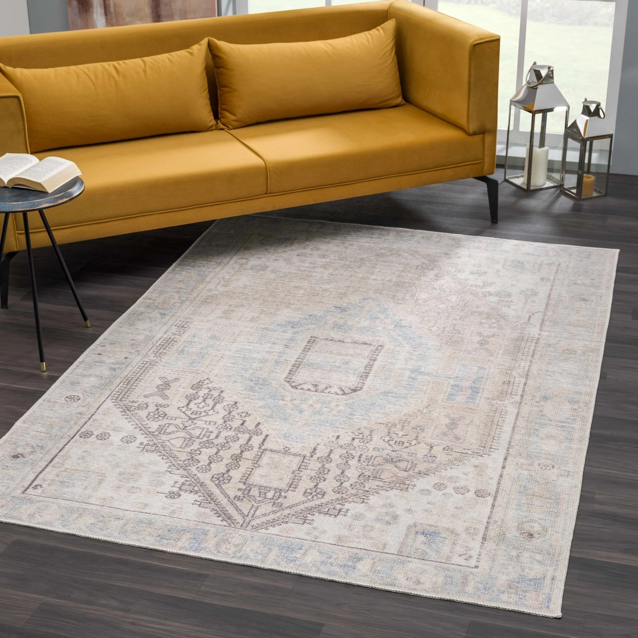 Peach, Blue, Brown and Beige Traditional Vintage Style Machine Washable Area Rug - Image 15