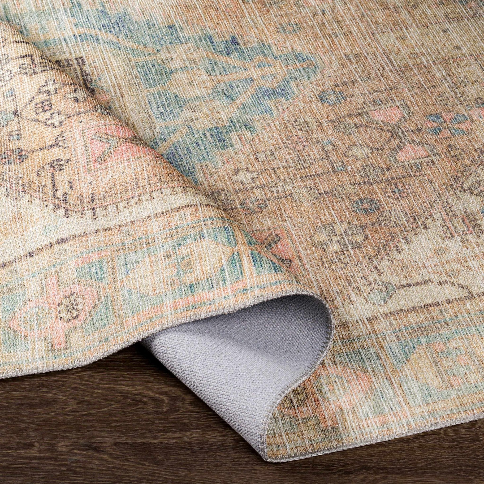 Peach, Blue, Brown and Beige Traditional Vintage Style Machine Washable Area Rug - Image 19
