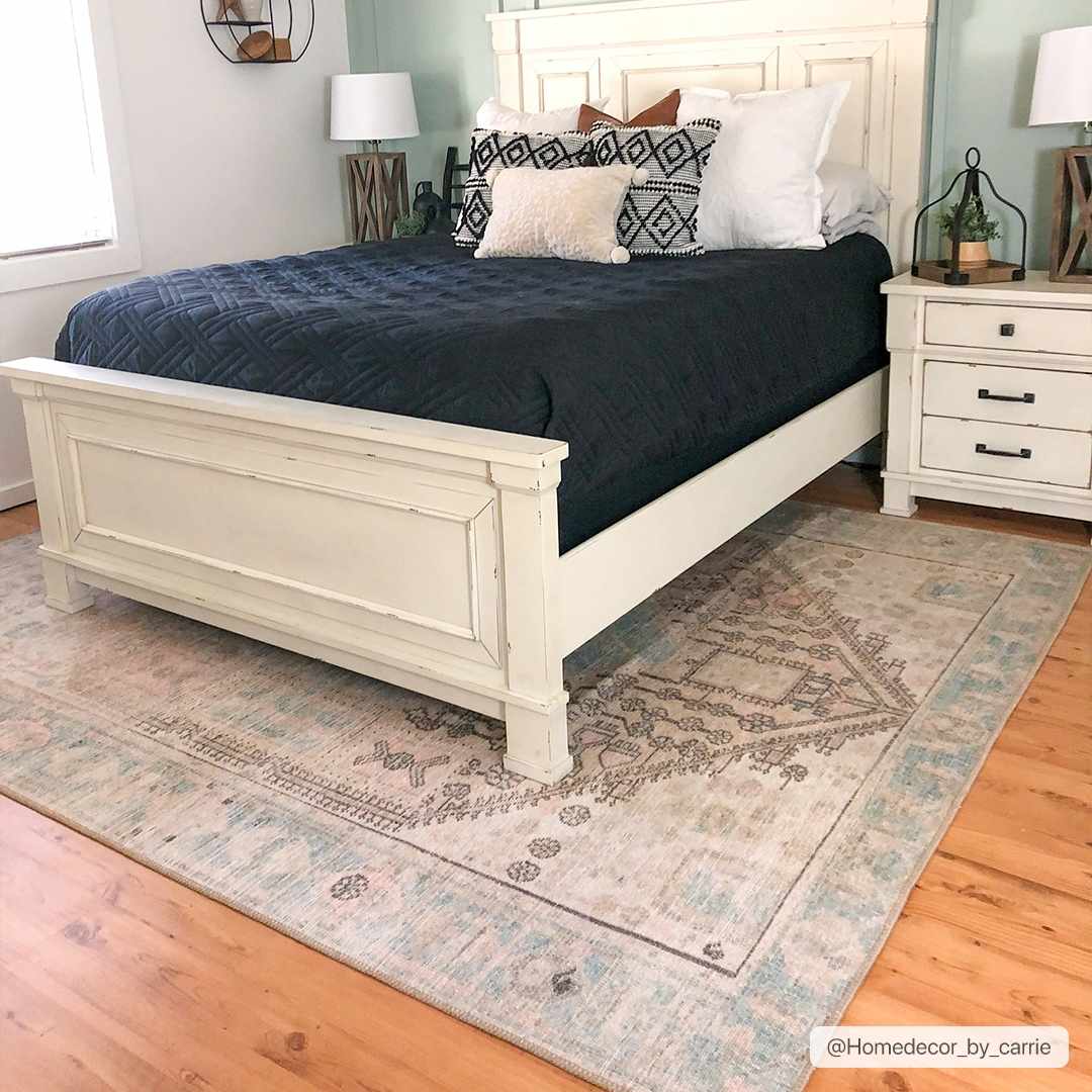Peach, Blue, Brown and Beige Traditional Vintage Style Machine Washable Area Rug - Image 3