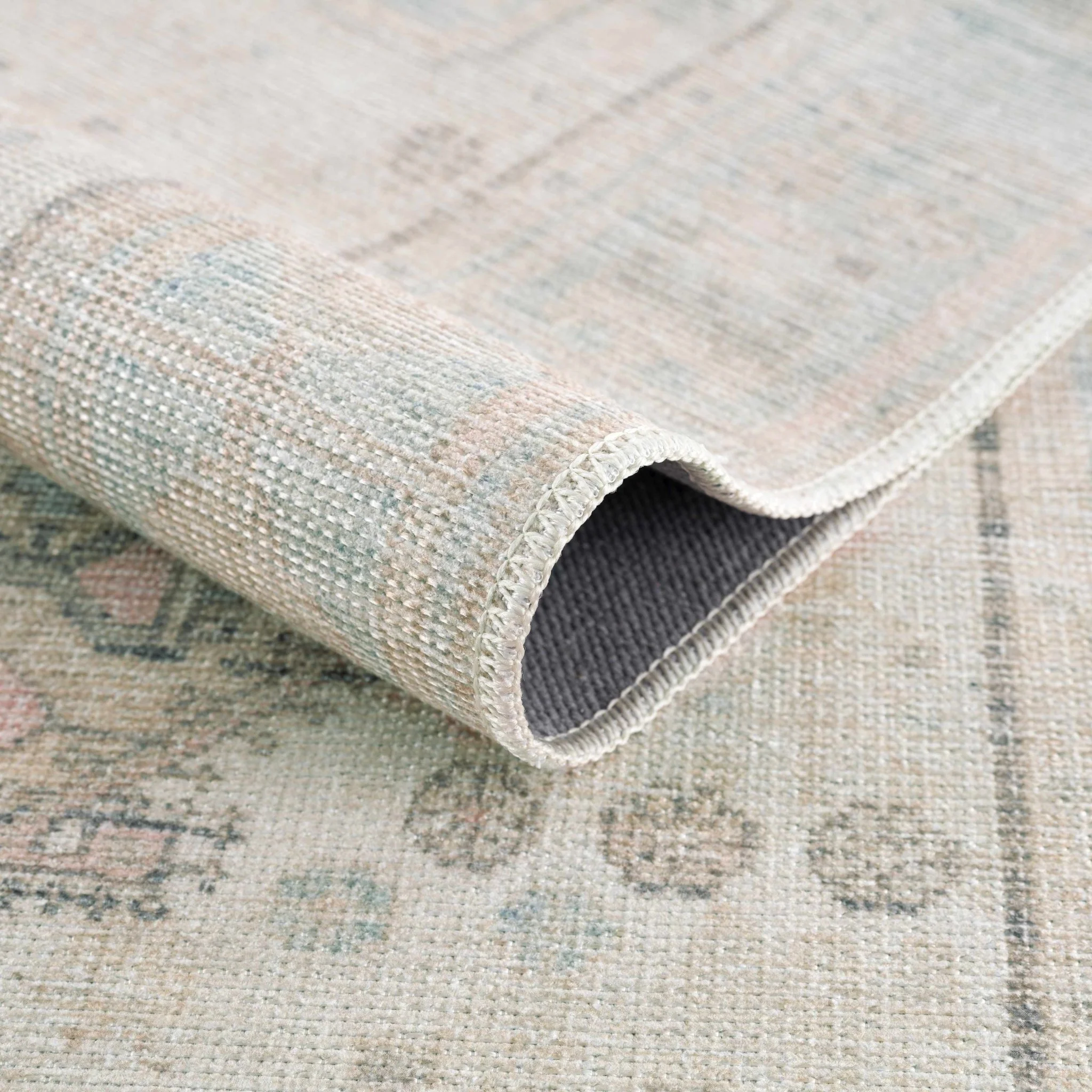 Peach, Blue, Brown and Beige Traditional Vintage Style Machine Washable Area Rug - Image 4