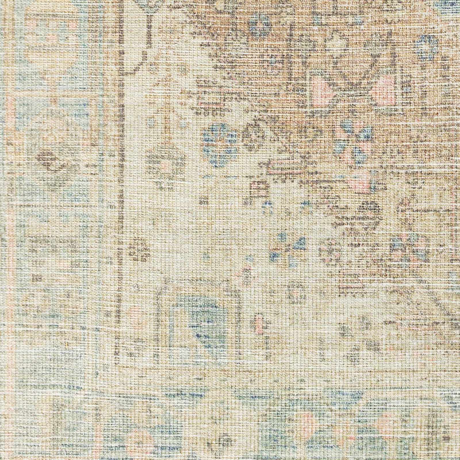 Peach, Blue, Brown and Beige Traditional Vintage Style Machine Washable Area Rug - Image 7