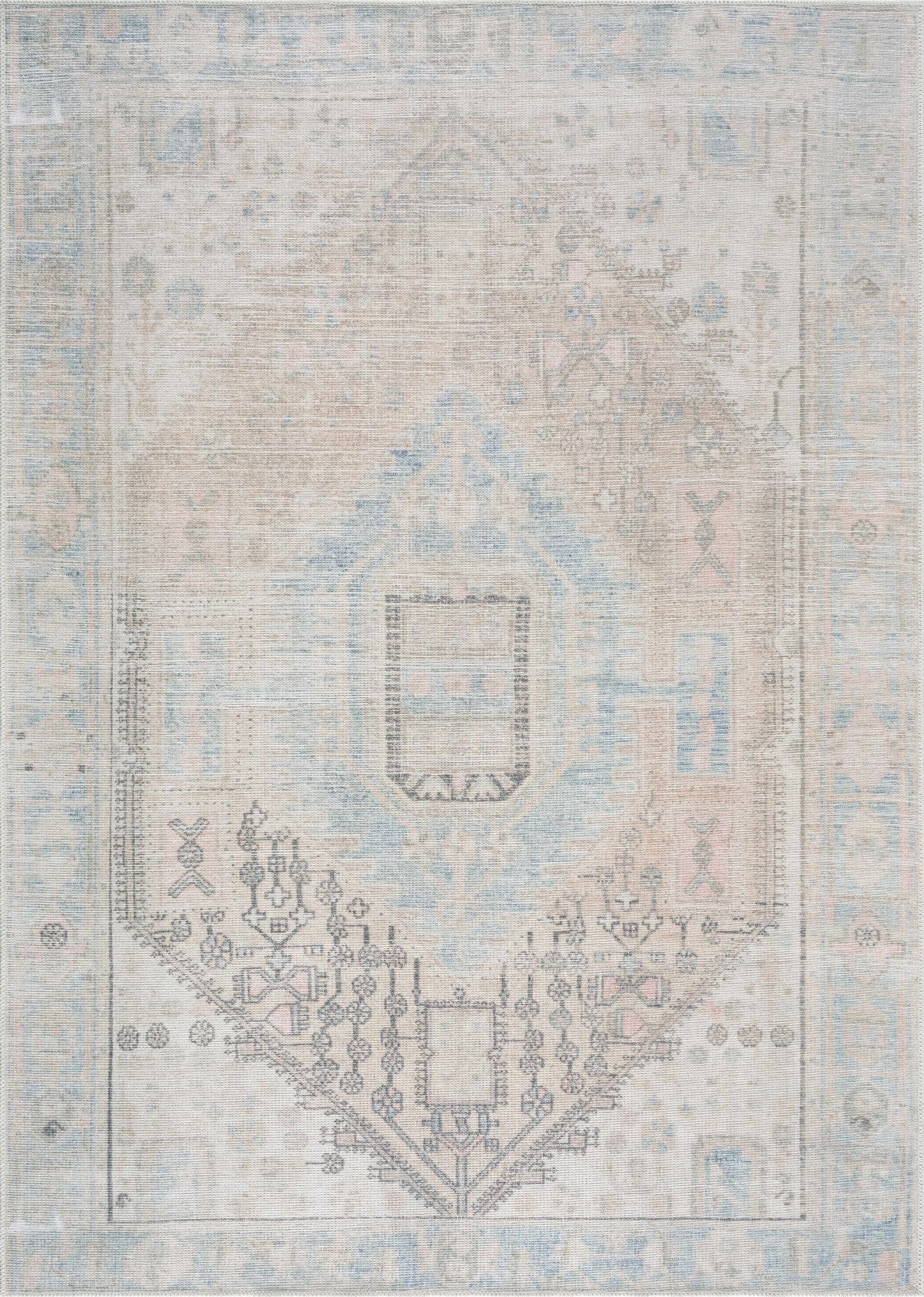 Peach, Blue, Brown and Beige Traditional Vintage Style Machine Washable Area Rug - Image 9