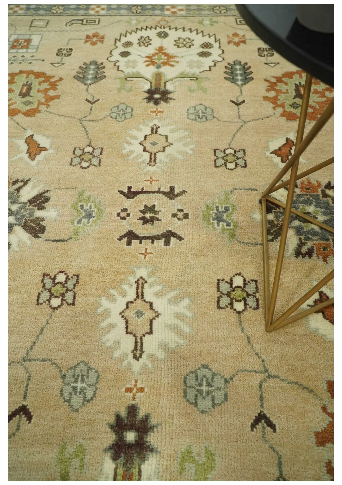 8x10 Camel, Ivory and Gray Hand knotted Oriental Oushak wool area rug - Image 2