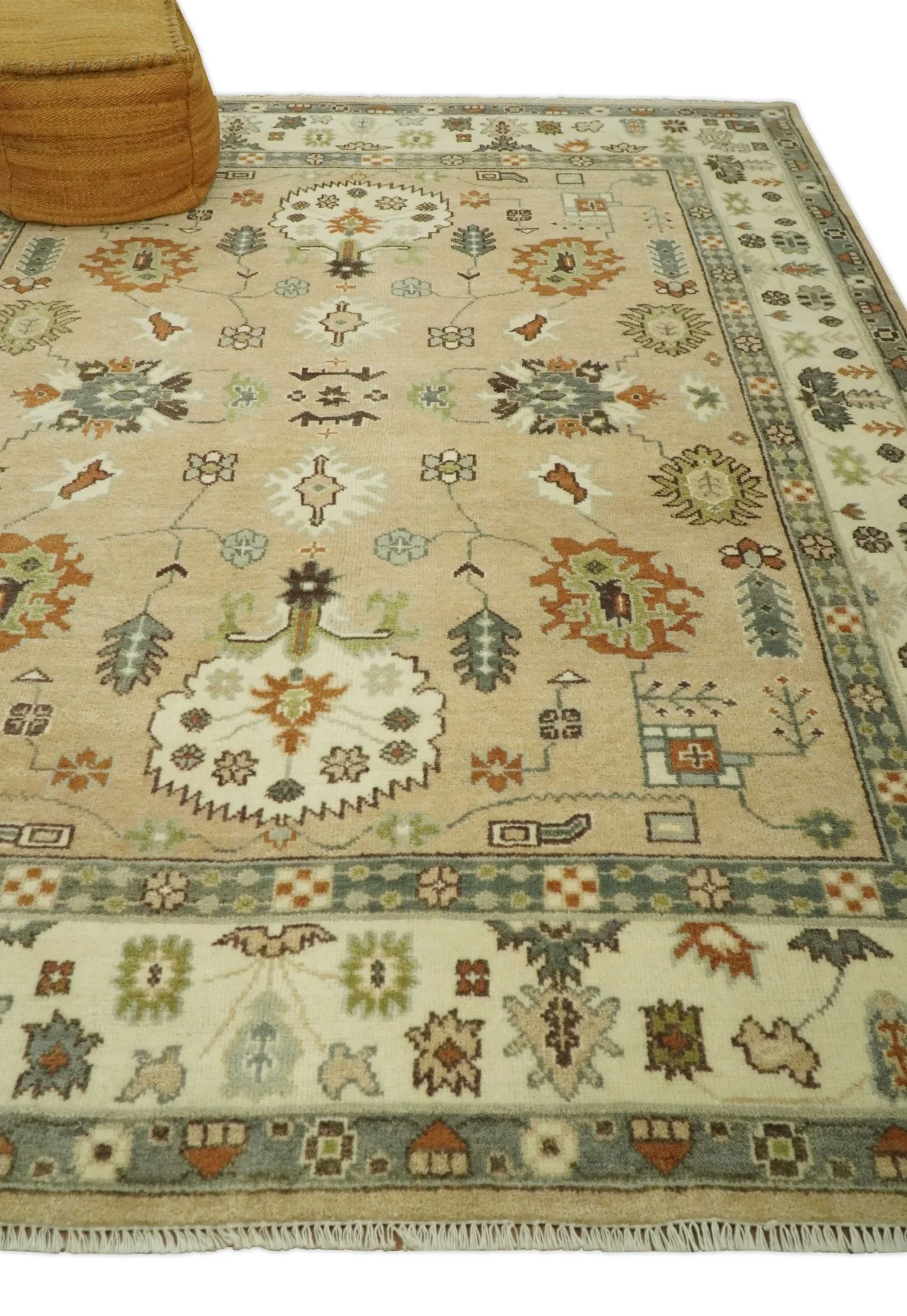 8x10 Camel, Ivory and Gray Hand knotted Oriental Oushak wool area rug - Image 3