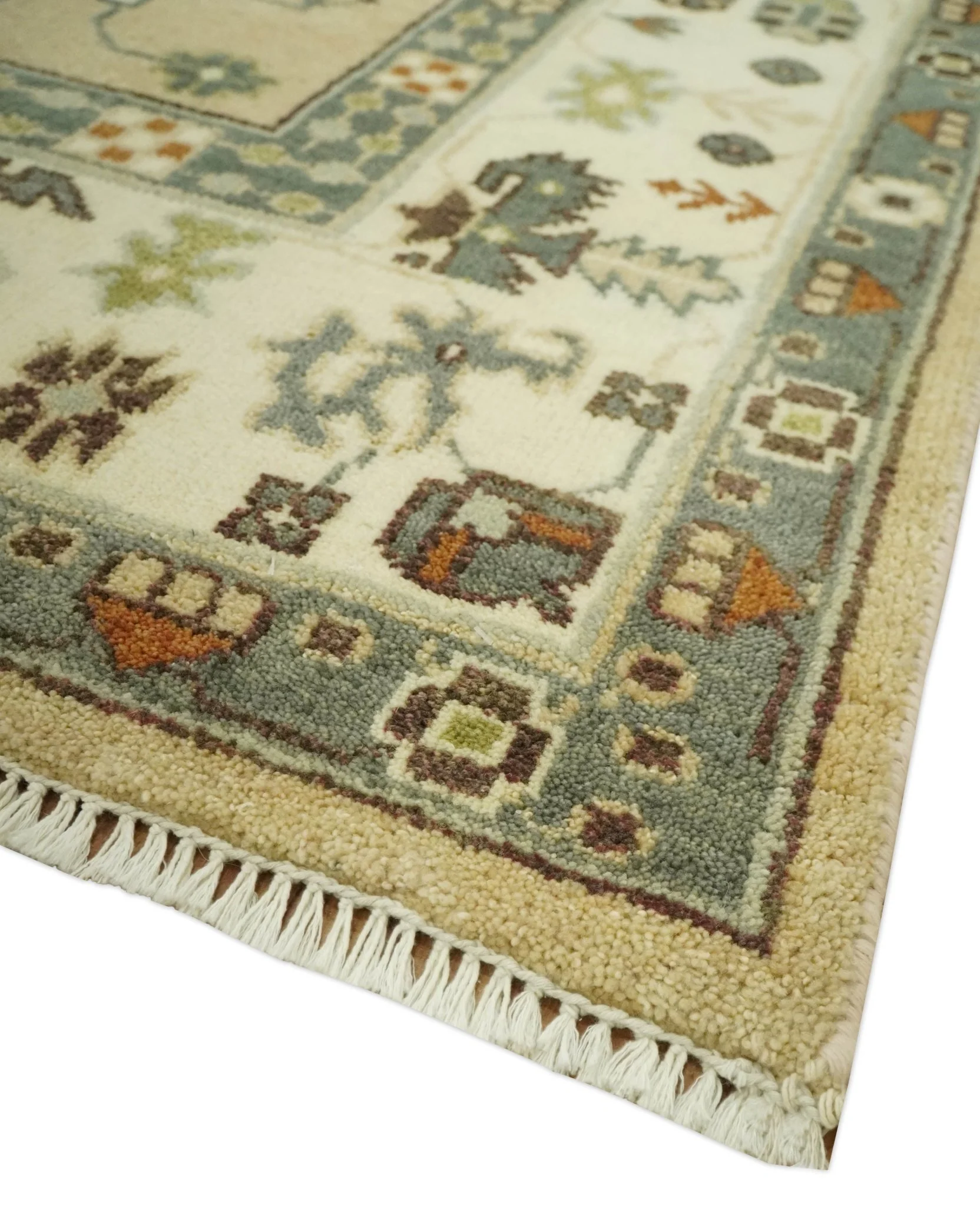 8x10 Camel, Ivory and Gray Hand knotted Oriental Oushak wool area rug - Image 5