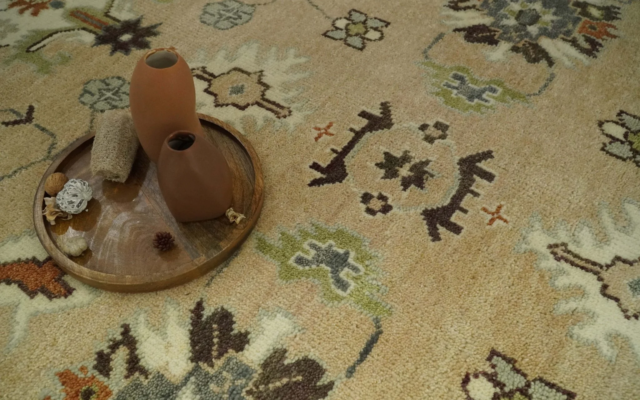 8x10 Camel, Ivory and Gray Hand knotted Oriental Oushak wool area rug - Image 8