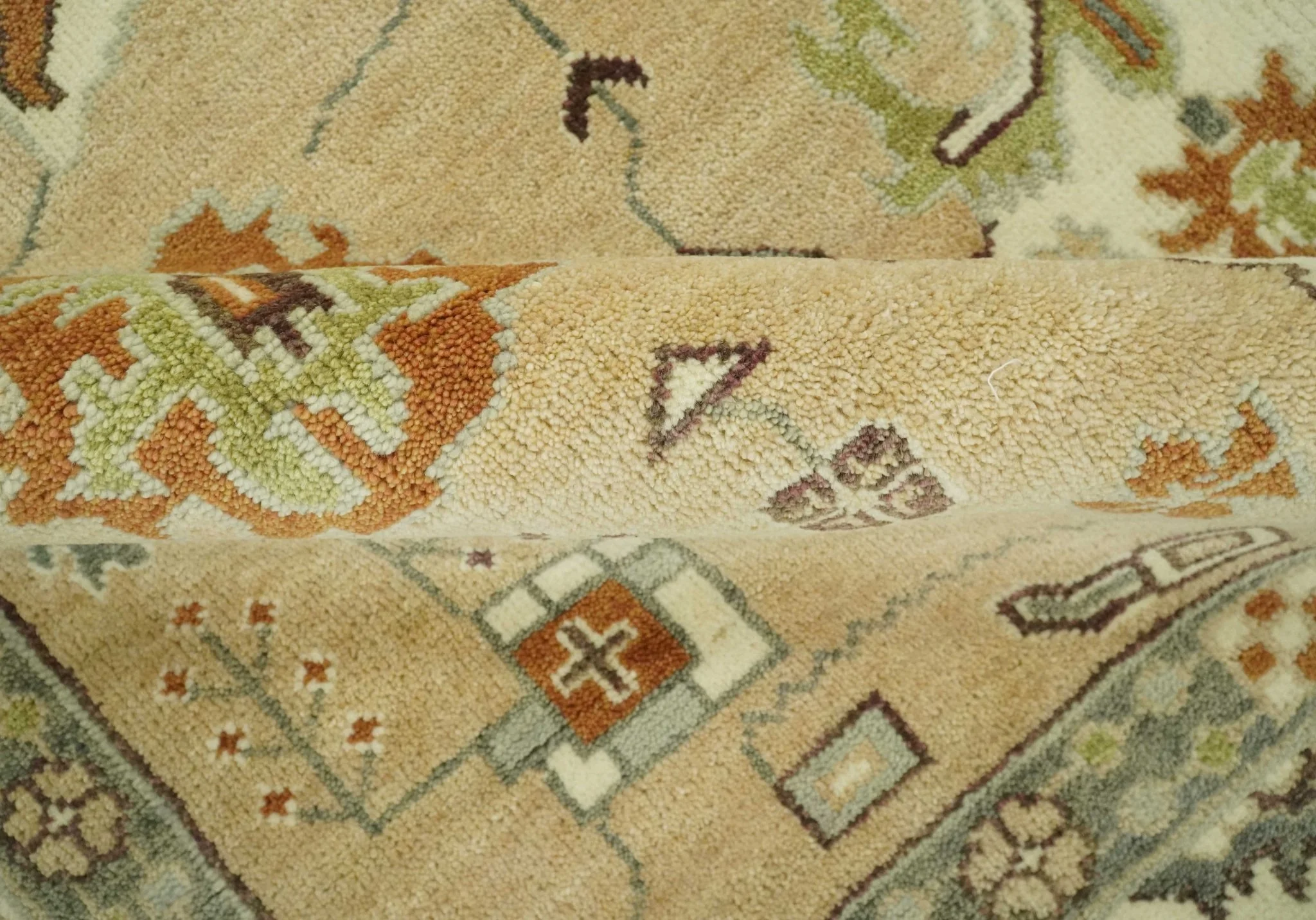 8x10 Camel, Ivory and Gray Hand knotted Oriental Oushak wool area rug - Image 9