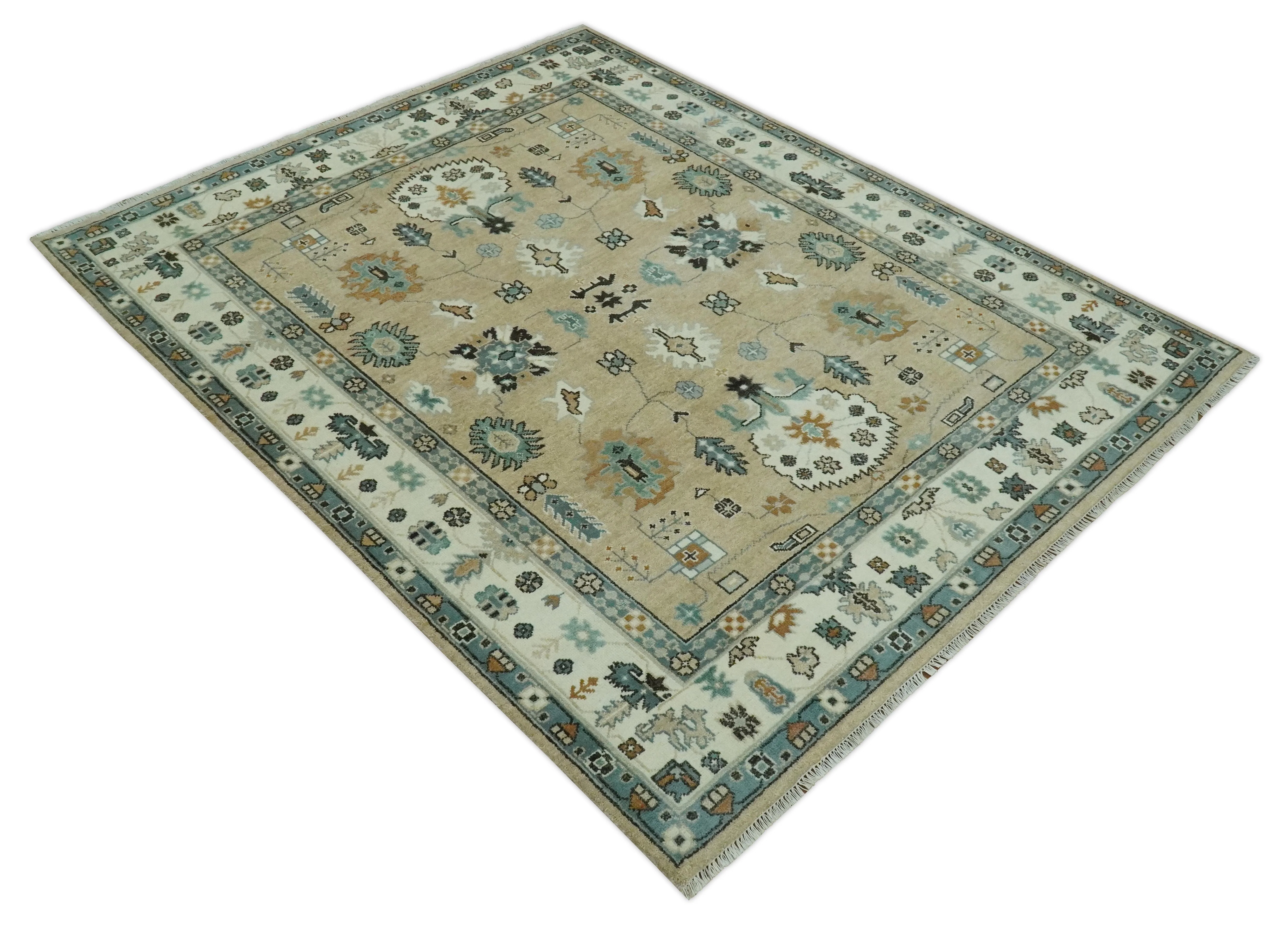 Hand knotted Peach, Ivory and Gray 8x10 Oriental Oushak wool area rug - Image 10