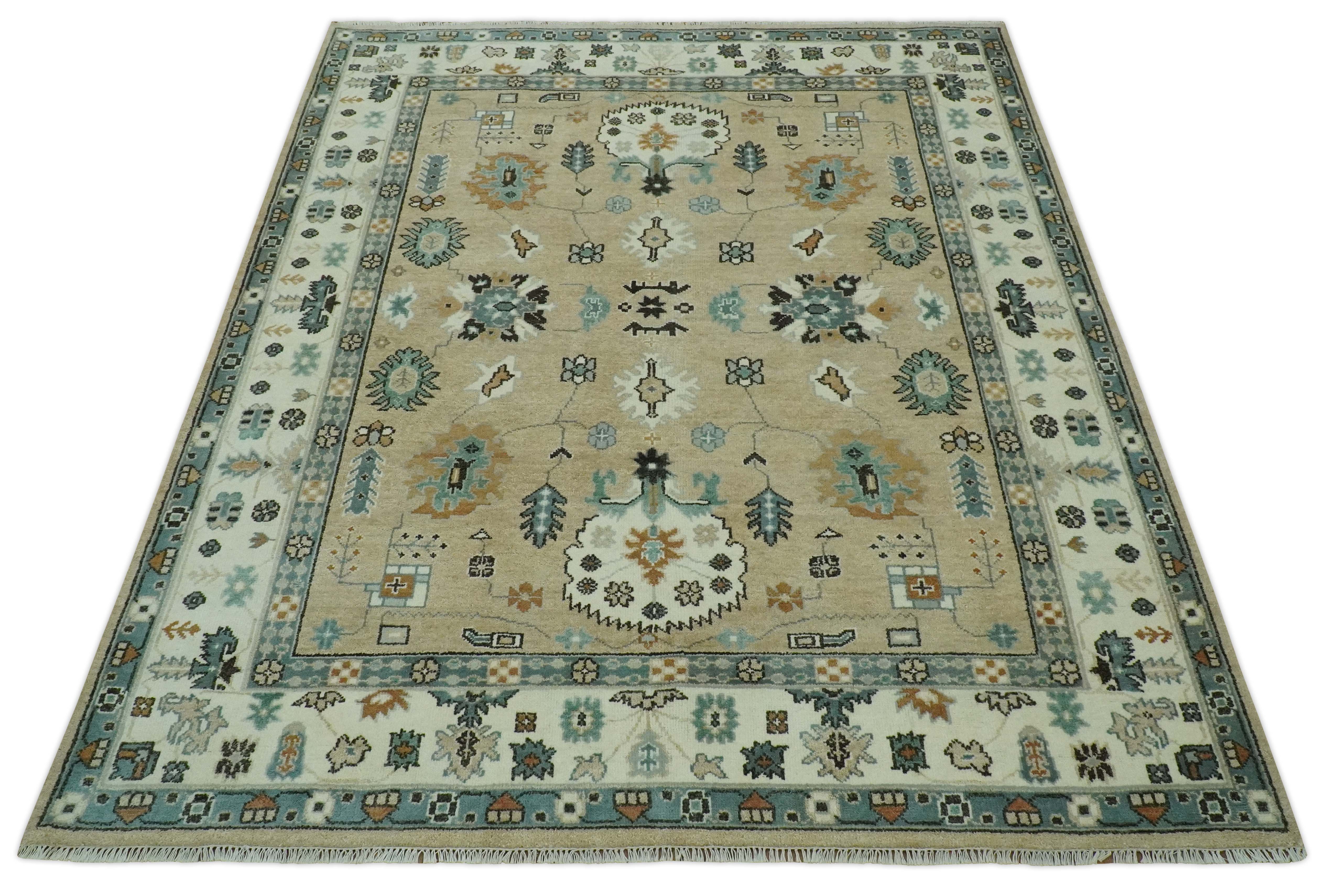 Hand knotted Peach, Ivory and Gray 8x10 Oriental Oushak wool area rug - Image 11