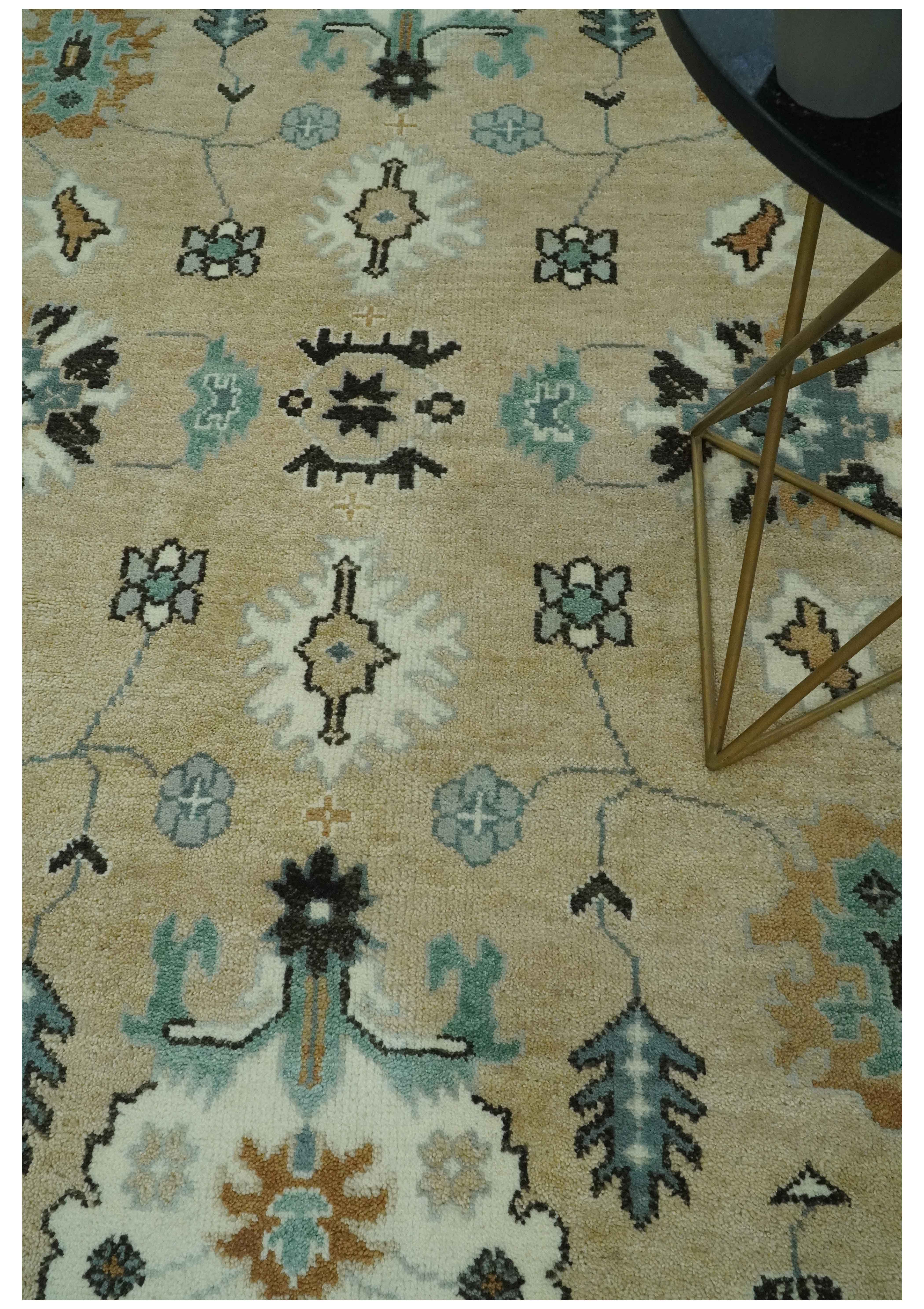 Hand knotted Peach, Ivory and Gray 8x10 Oriental Oushak wool area rug - Image 2