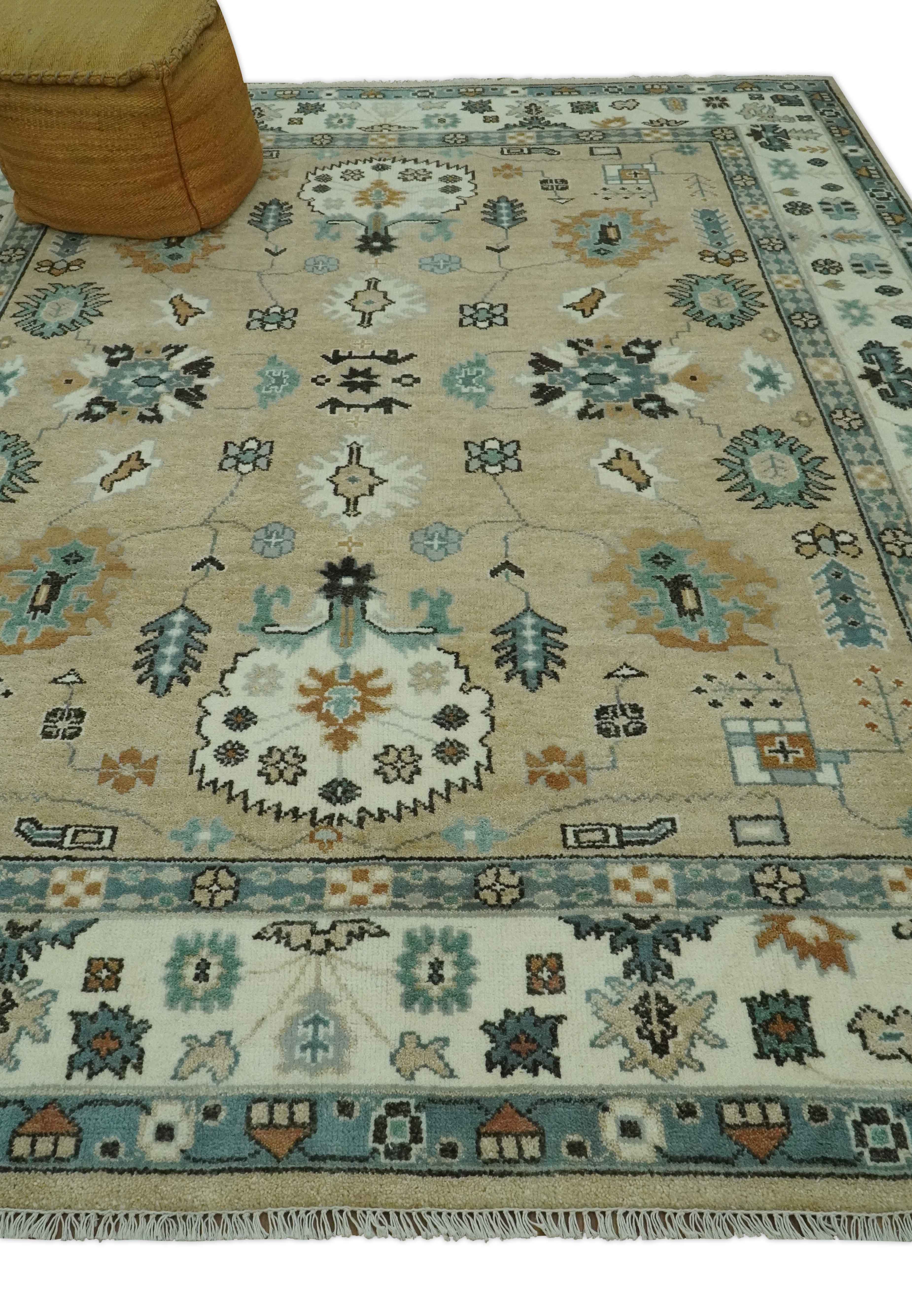 Hand knotted Peach, Ivory and Gray 8x10 Oriental Oushak wool area rug - Image 3