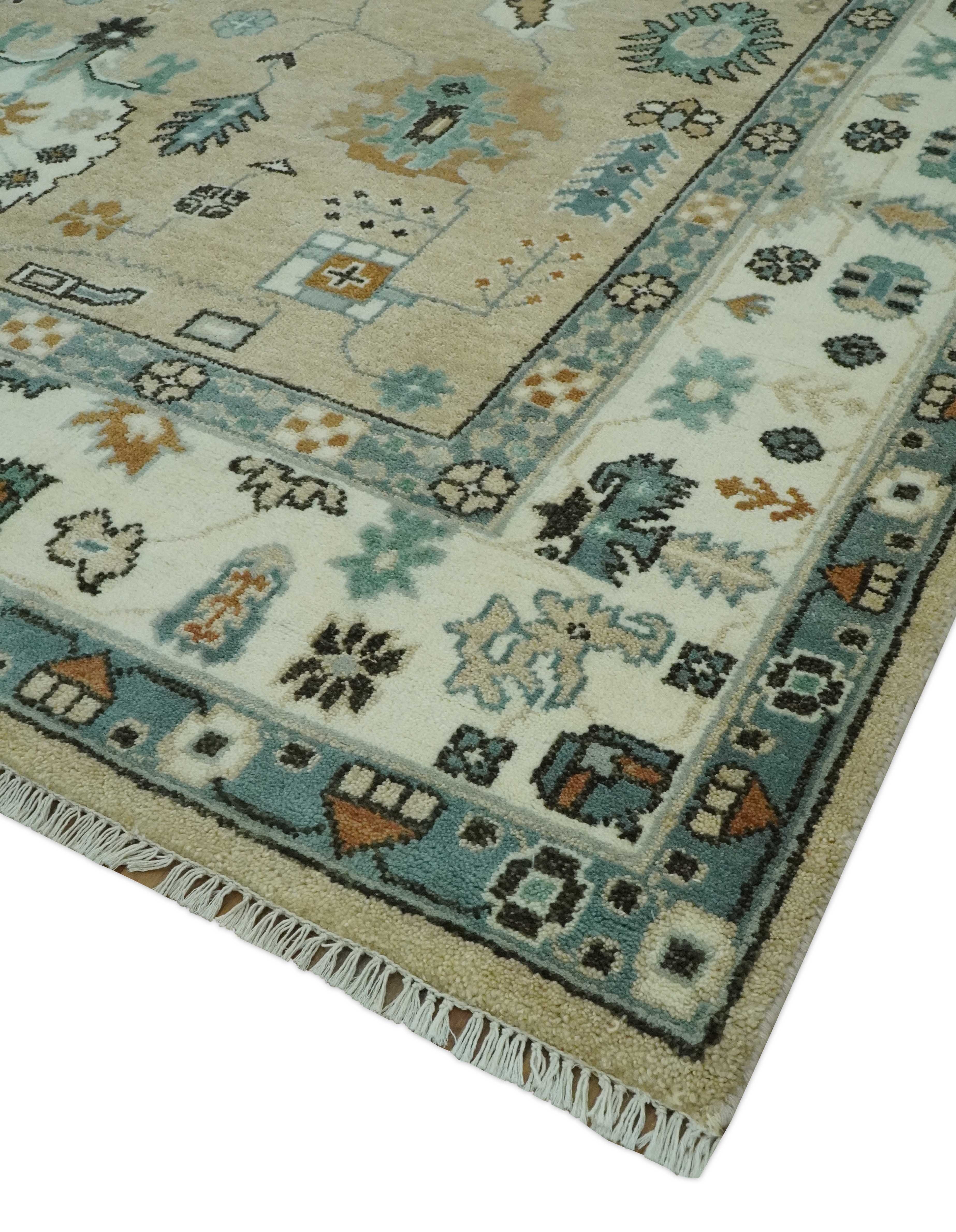 Hand knotted Peach, Ivory and Gray 8x10 Oriental Oushak wool area rug - Image 5