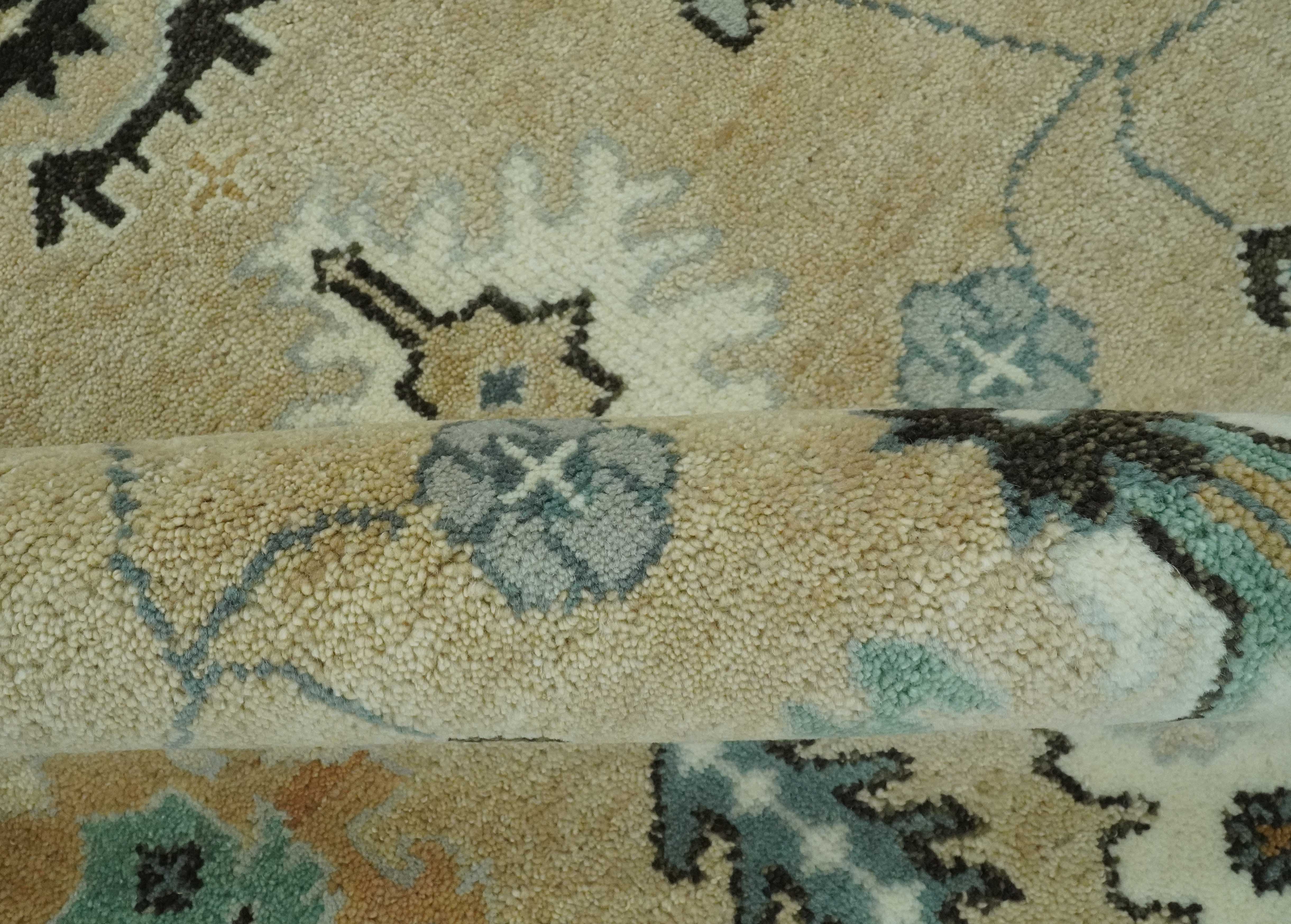 Hand knotted Peach, Ivory and Gray 8x10 Oriental Oushak wool area rug - Image 6