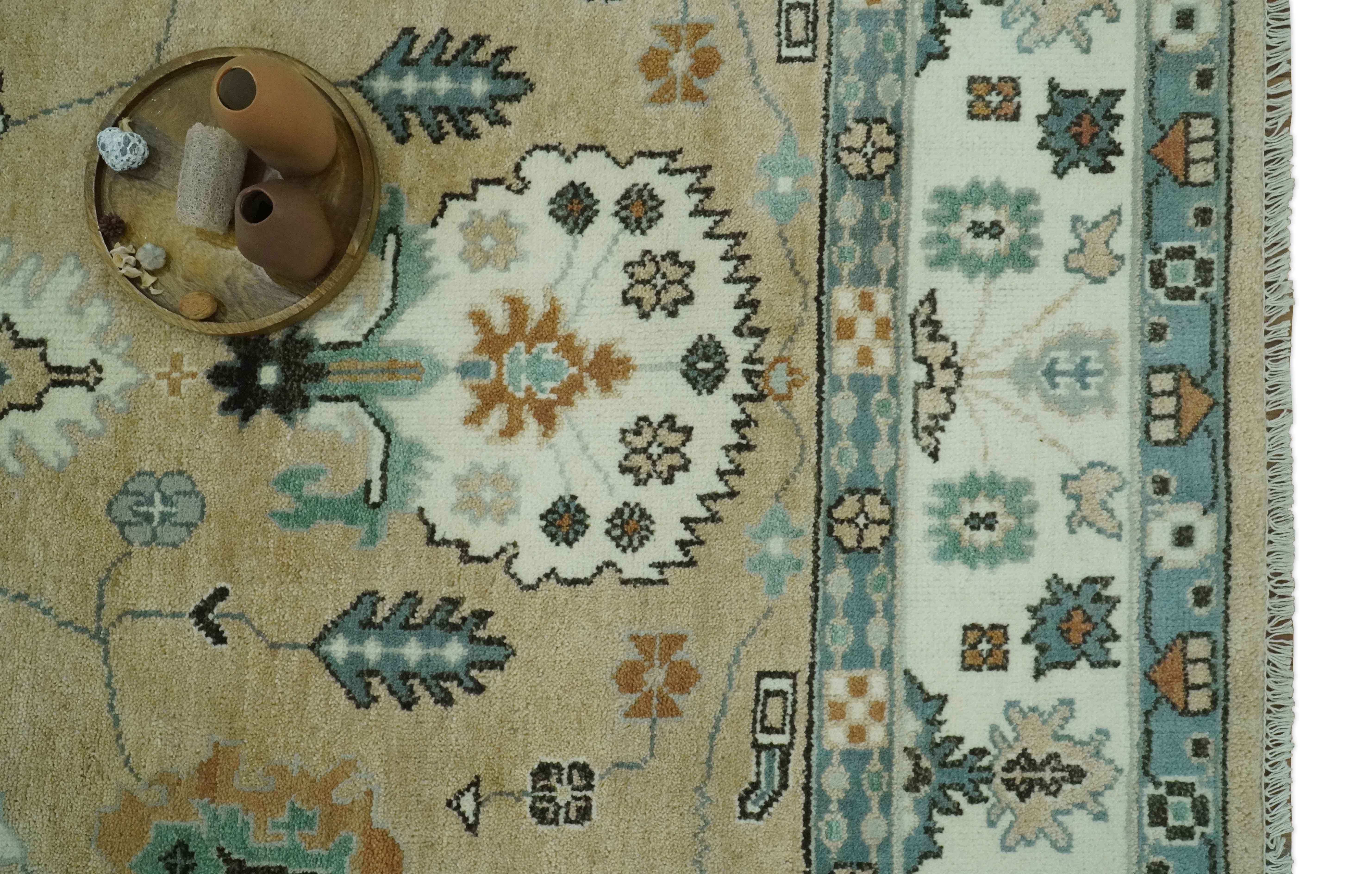 Hand knotted Peach, Ivory and Gray 8x10 Oriental Oushak wool area rug - Image 7