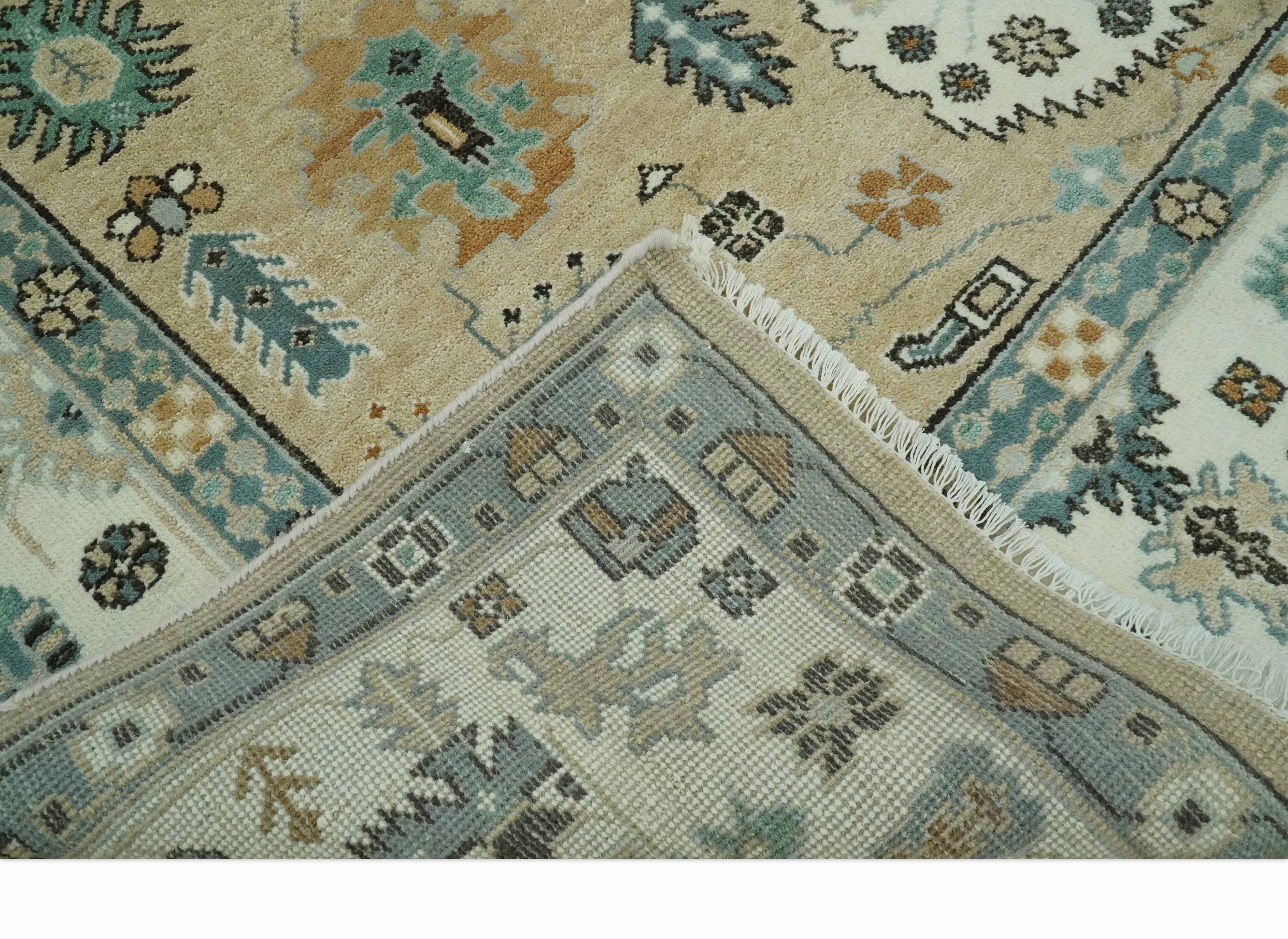 Hand knotted Peach, Ivory and Gray 8x10 Oriental Oushak wool area rug - Image 8