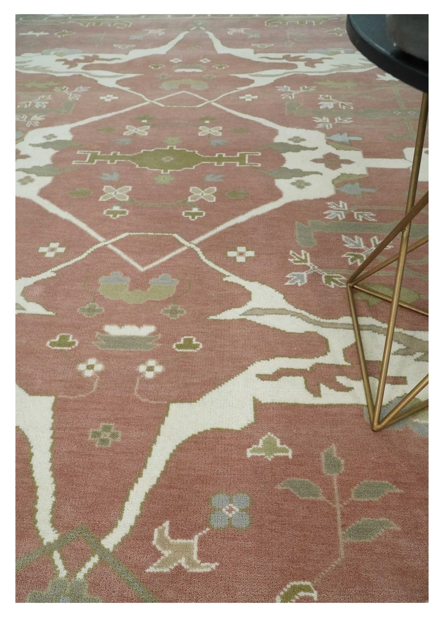 Peach, Ivory and Olive Hand knotted Multi size Oriental Oushak Traditional Wool Area Rug - Image 2