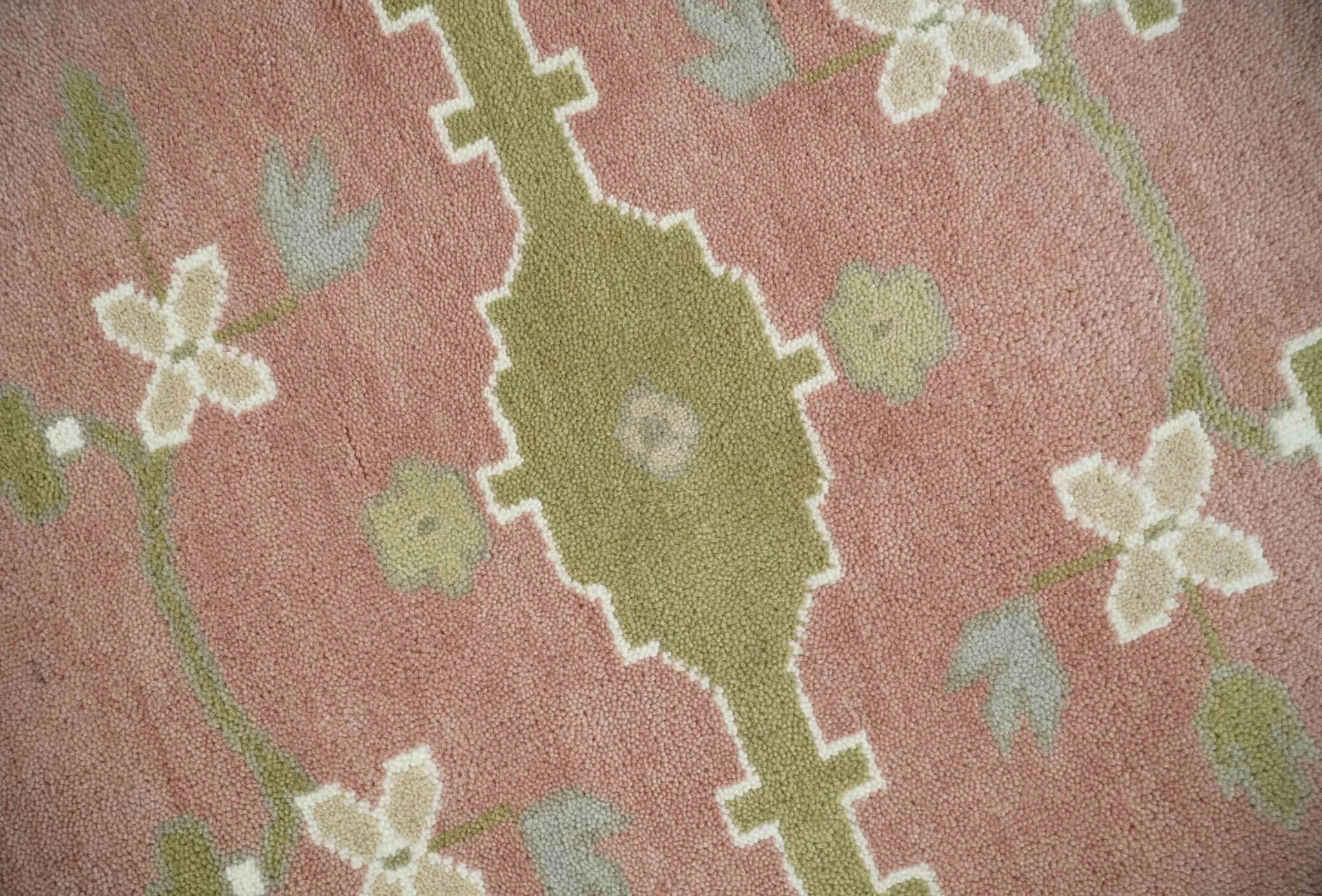 Peach, Ivory and Olive Hand knotted Multi size Oriental Oushak Traditional Wool Area Rug - Image 4