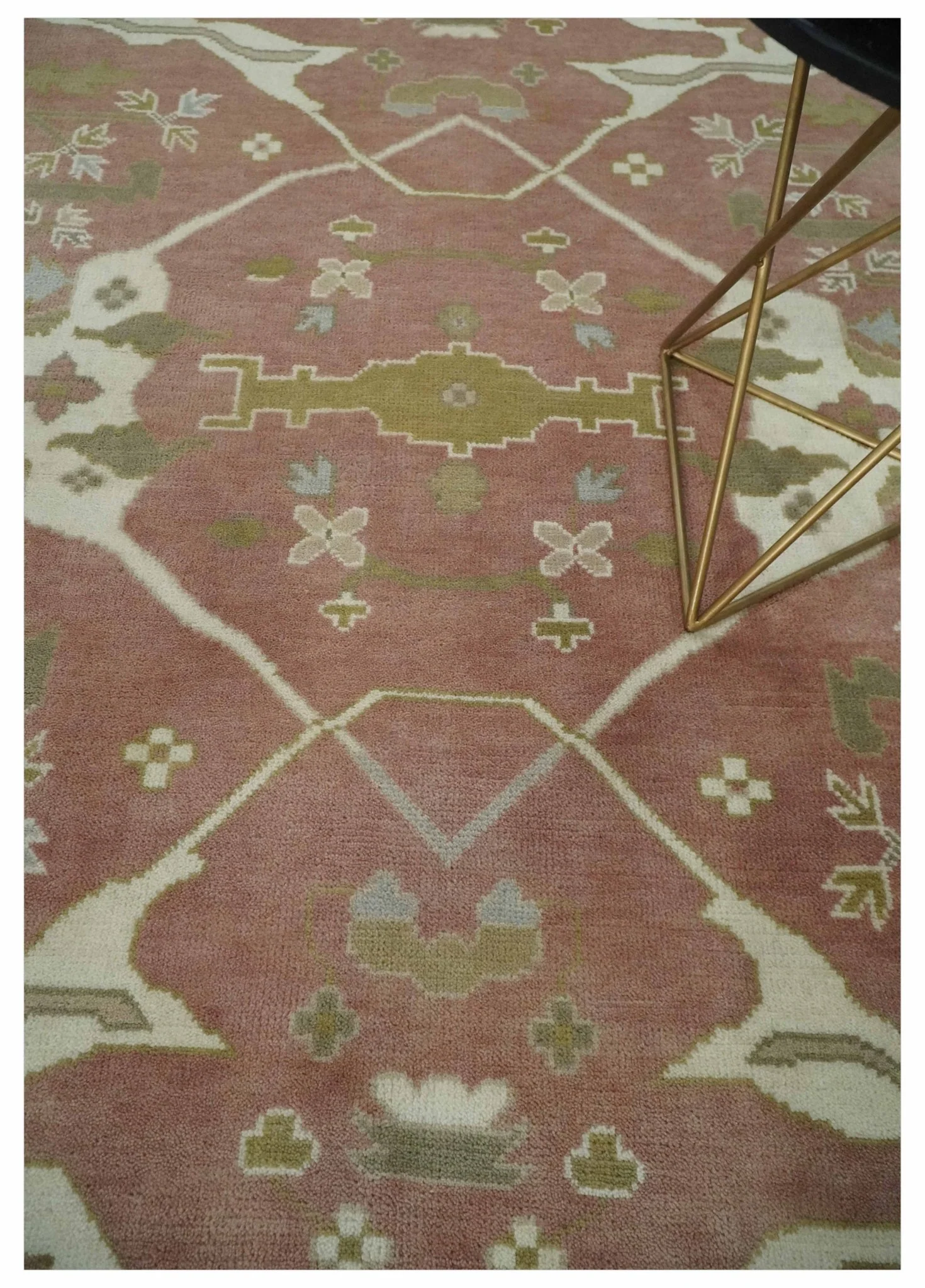 Peach, Ivory and Olive Hand knotted 8x10 and 9x12 Oriental Oushak Traditional Wool Area Rug, Kids, Living Room and Bedroom Rug - Image 2