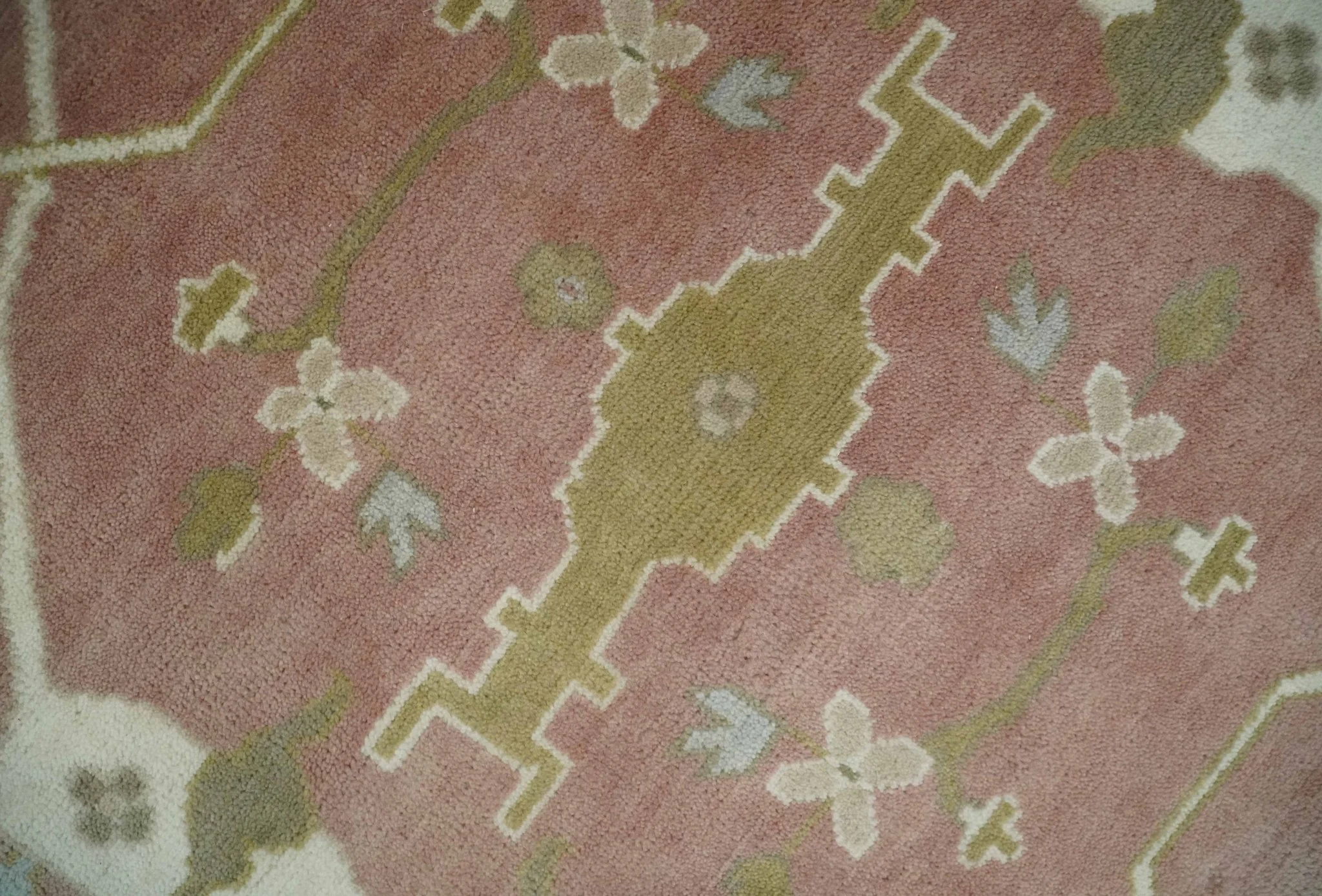 Peach, Ivory and Olive Hand knotted 8x10 and 9x12 Oriental Oushak Traditional Wool Area Rug, Kids, Living Room and Bedroom Rug - Image 4