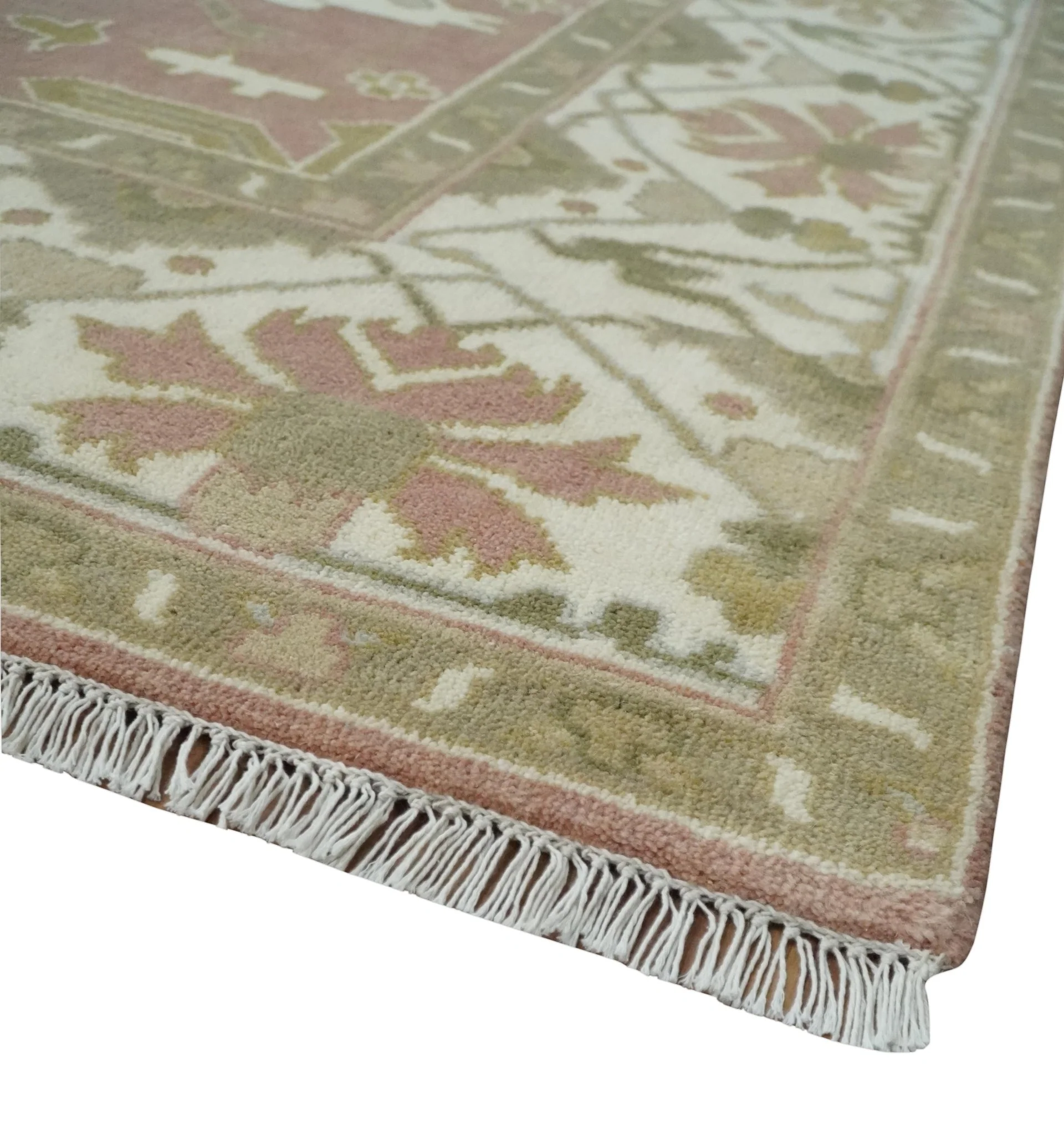 Peach, Ivory and Olive Hand knotted 8x10 and 9x12 Oriental Oushak Traditional Wool Area Rug, Kids, Living Room and Bedroom Rug - Image 5