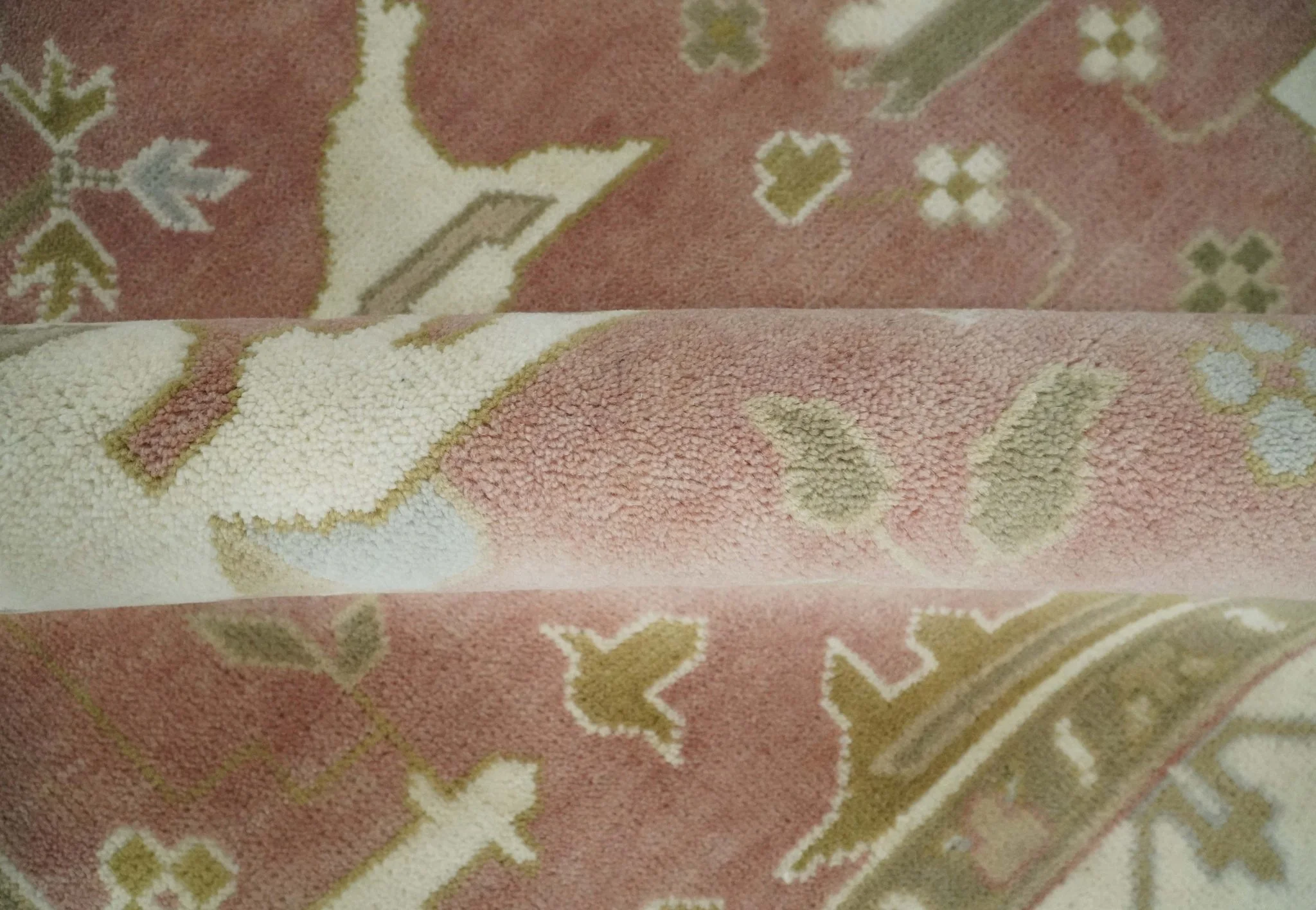 Peach, Ivory and Olive Hand knotted 8x10 and 9x12 Oriental Oushak Traditional Wool Area Rug, Kids, Living Room and Bedroom Rug - Image 8