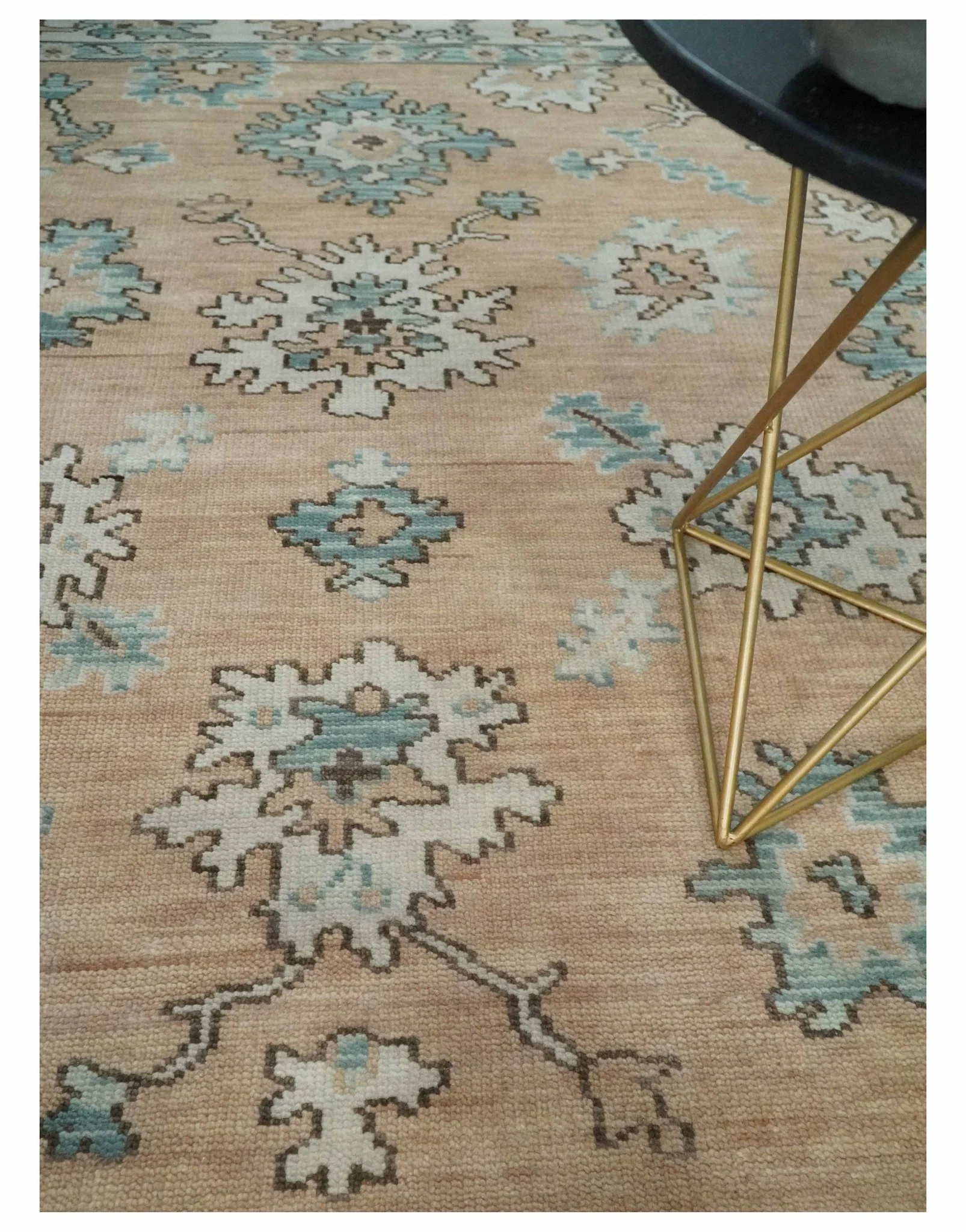 Peach, Ivory and Teal Hand knotted Traditional Oushak 8x10 wool Area Rug - Image 2