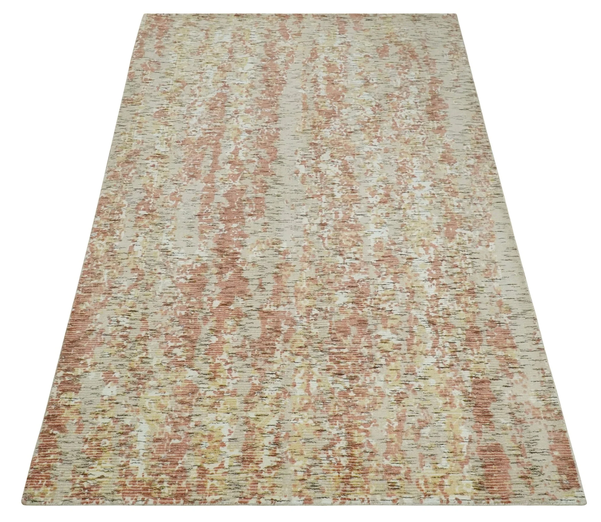 Modern Abstract Peach, Ivory, Gold and Charcoal Hand loom 5x8 Wool and Viscose Area Rug - Image 11