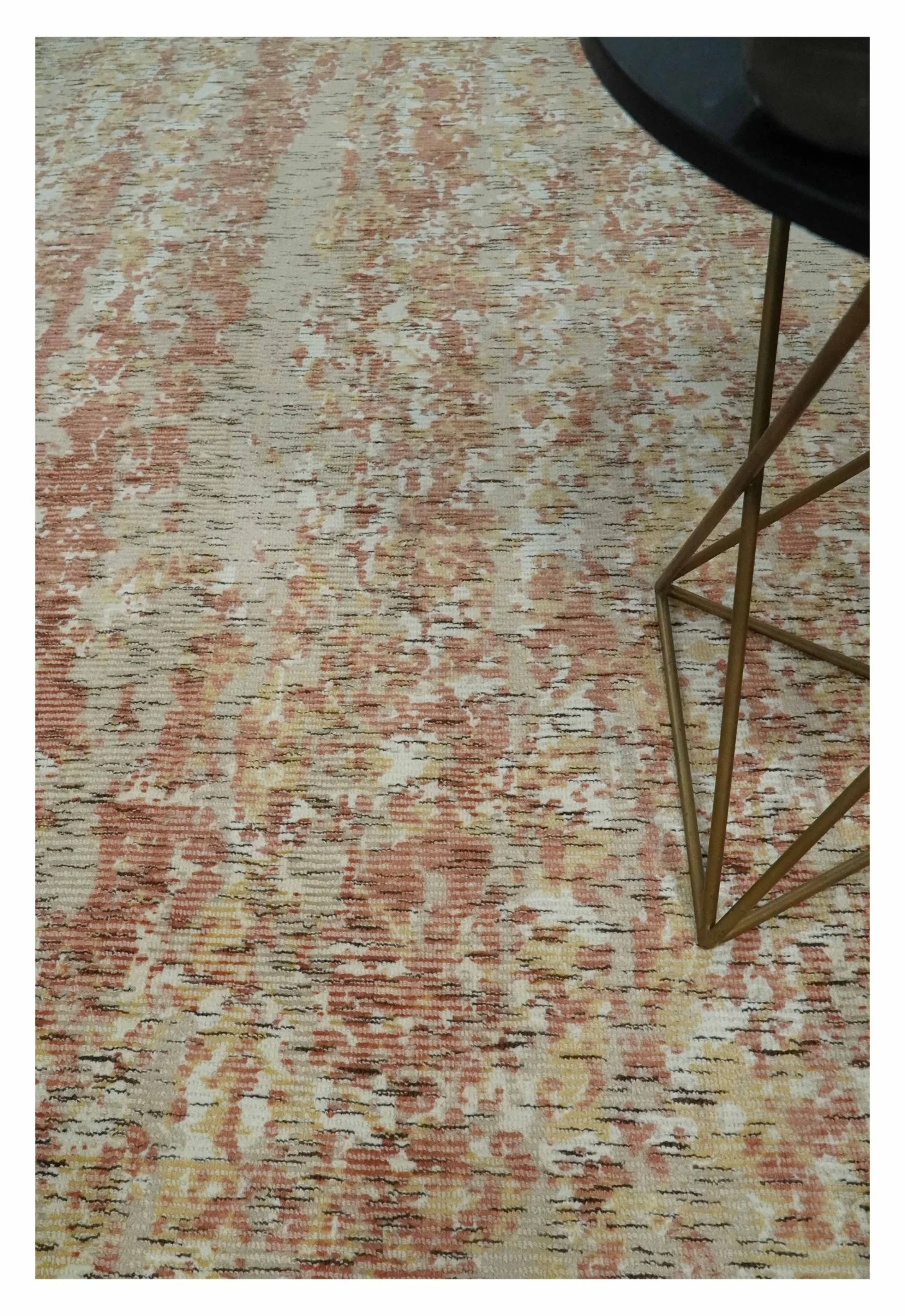 Modern Abstract Peach, Ivory, Gold and Charcoal Hand loom 5x8 Wool and Viscose Area Rug - Image 3