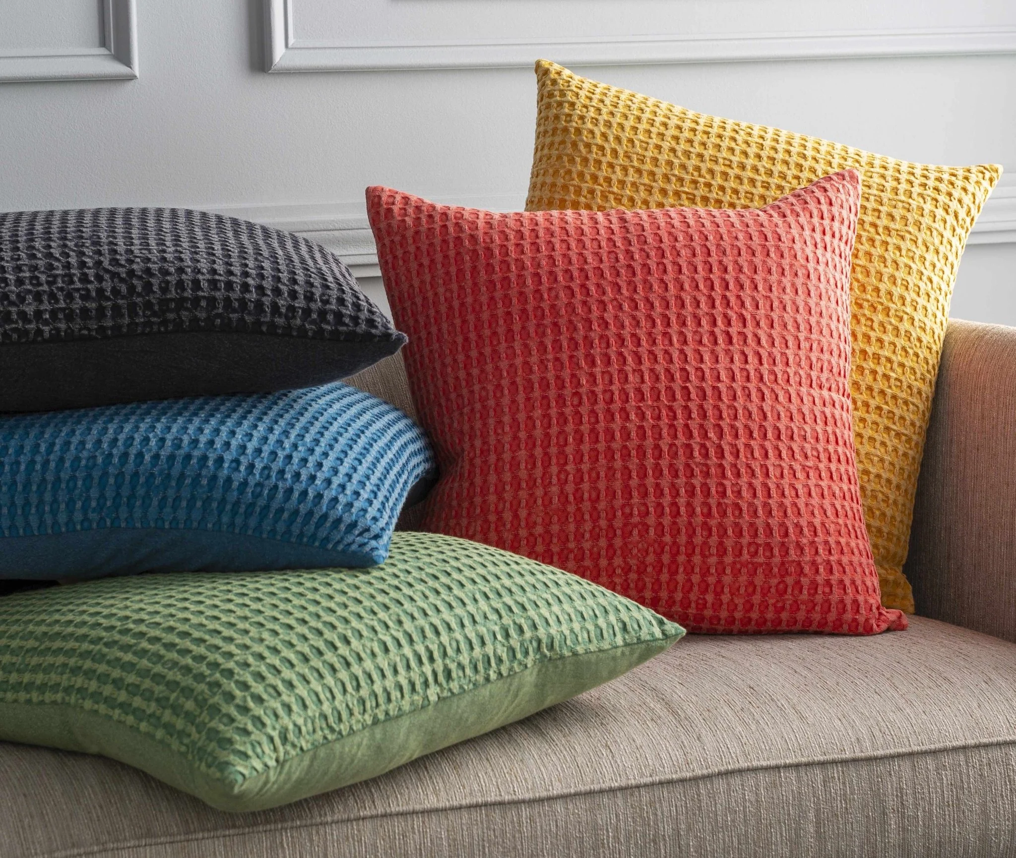 Peach Modern Textured Cotton Square Throw Pillow - Image 5