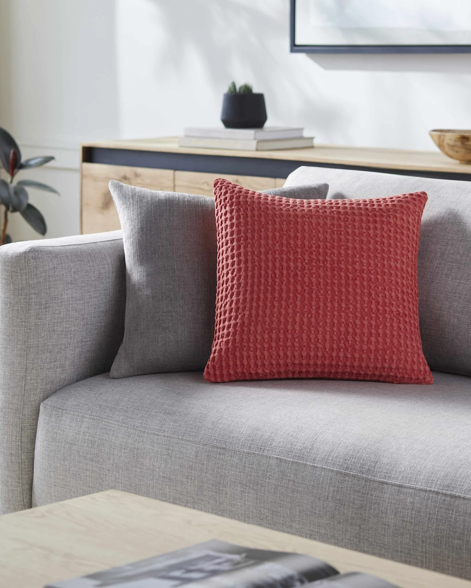 Peach Modern Textured Cotton Square Throw Pillow - Image 6