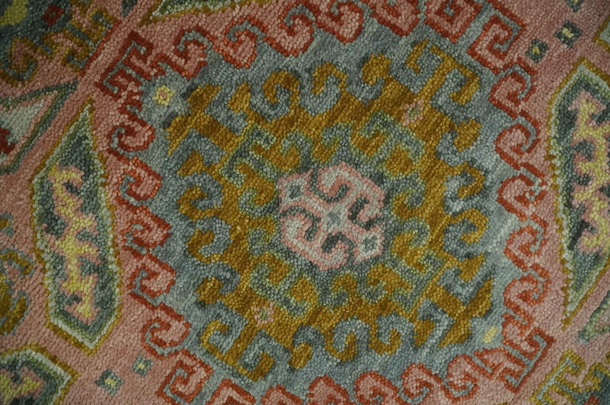 Peach, Mustard, Brown and Gray Oriental Hand Knotted Multi Size Wool Area Rug, Living Room and Bedroom Rug - Image 4