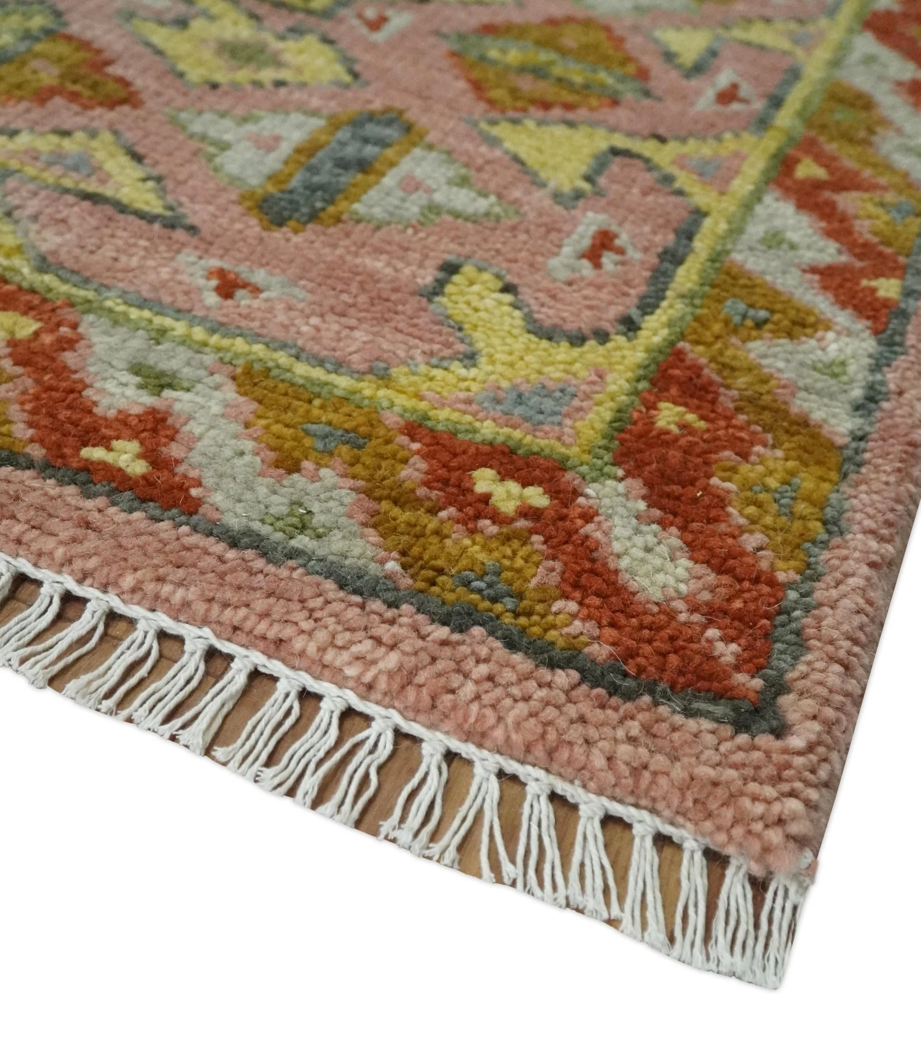 Peach, Mustard, Brown and Gray Oriental Hand Knotted Multi Size Wool Area Rug, Living Room and Bedroom Rug - Image 5