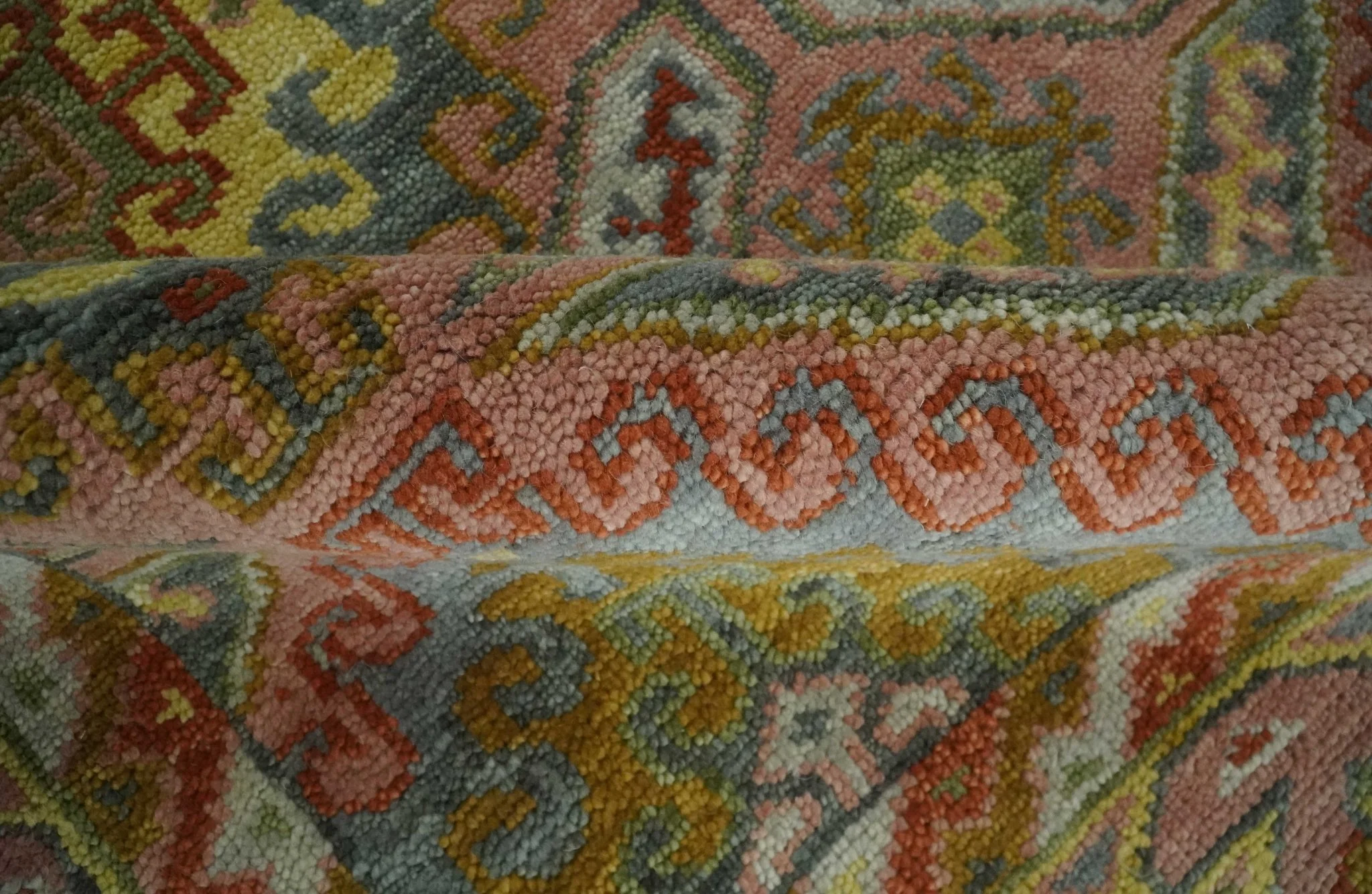 Peach, Mustard, Brown and Gray Oriental Hand Knotted 8x10 and 9x12 Wool Area Rug - Image 6