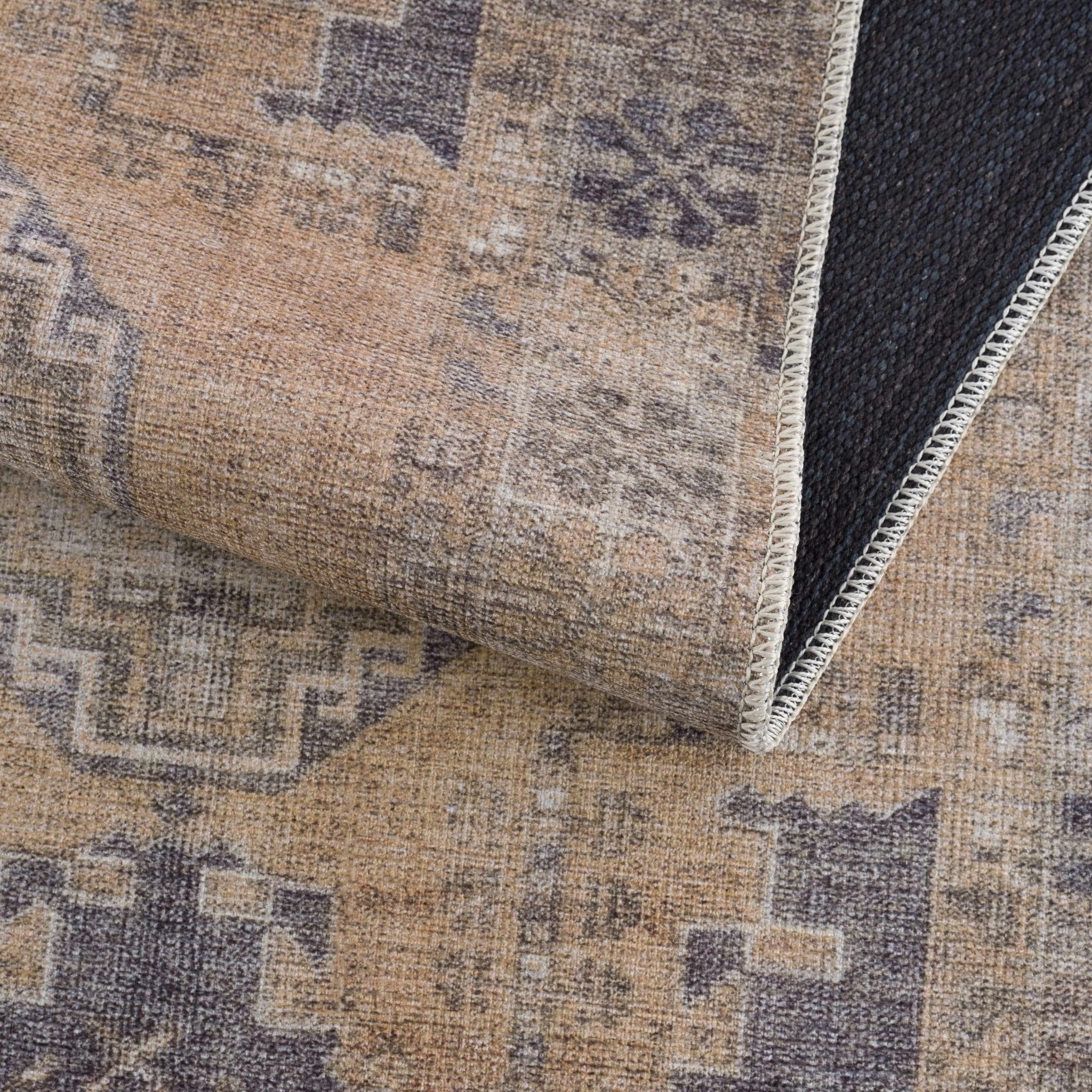 Machine Woven Peach, Silver, Blue and Brown Traditional Machine Washable Rug - Image 11