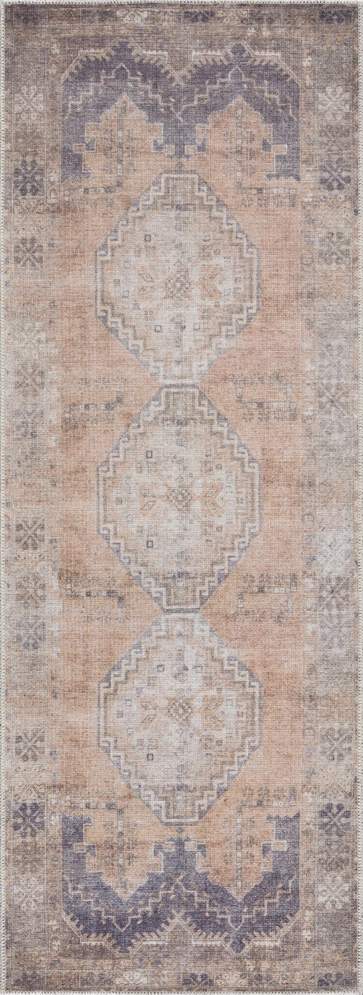 Machine Woven Peach, Silver, Blue and Brown Traditional Machine Washable Rug - Image 13