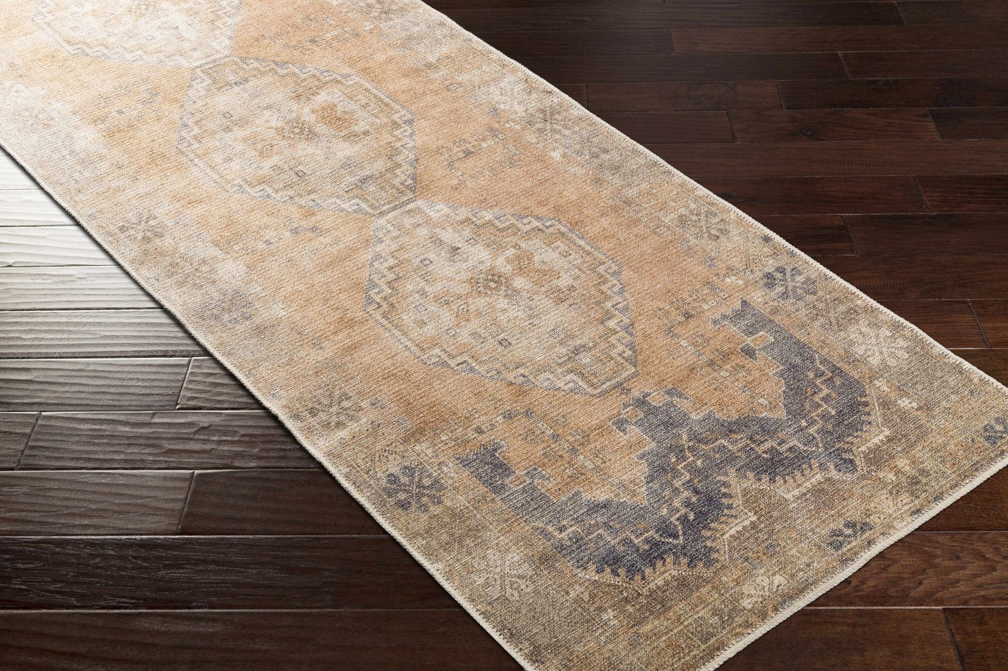 Machine Woven Peach, Silver, Blue and Brown Traditional Machine Washable Rug - Image 14