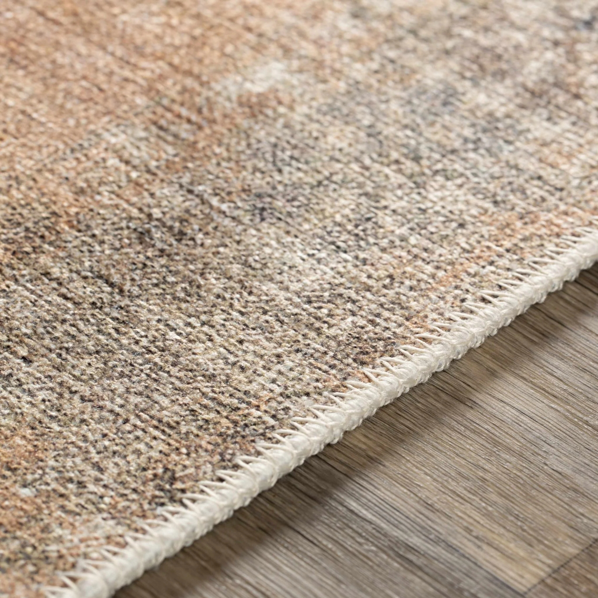 Machine Woven Peach, Silver, Blue and Brown Traditional Machine Washable Rug - Image 18