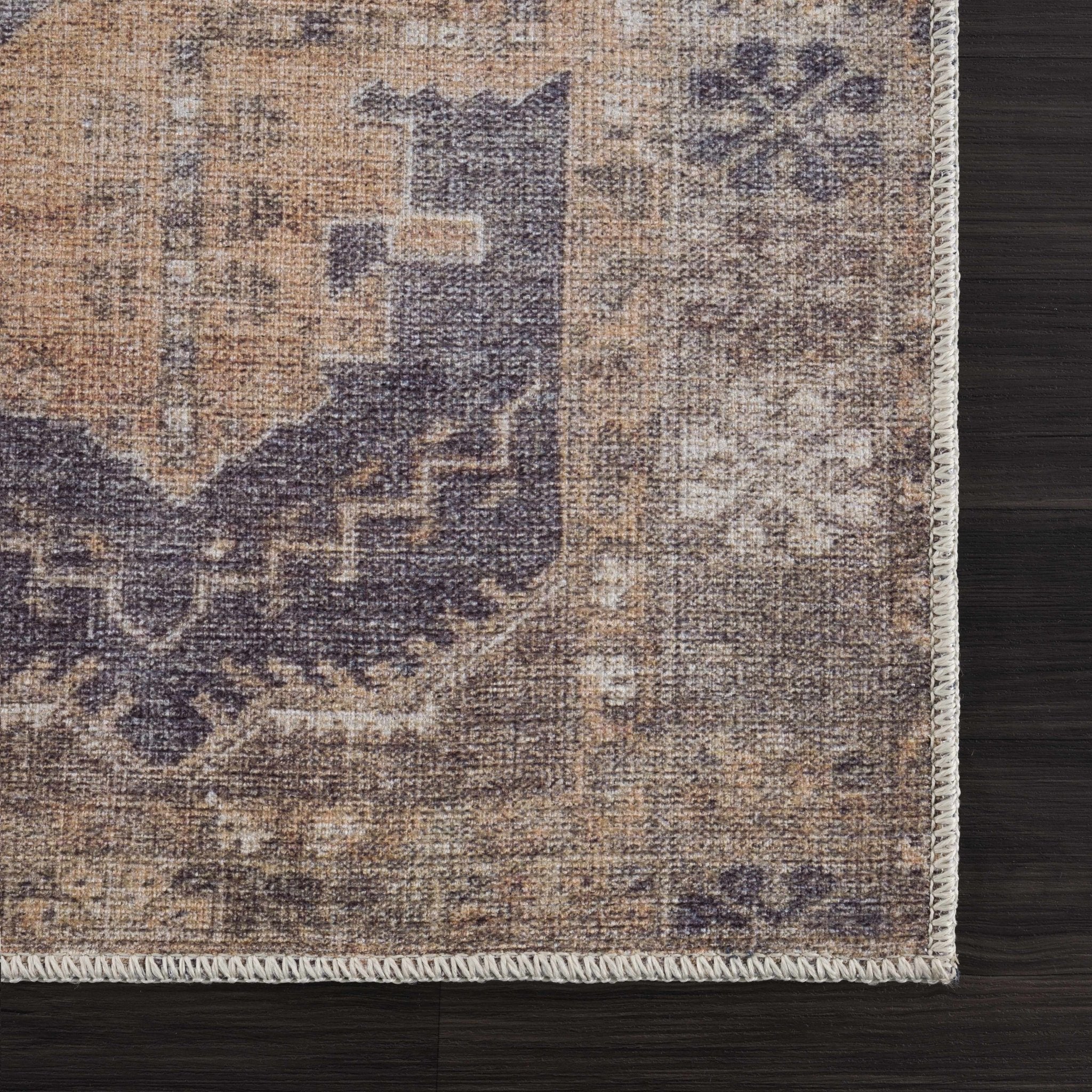 Machine Woven Peach, Silver, Blue and Brown Traditional Machine Washable Rug - Image 19