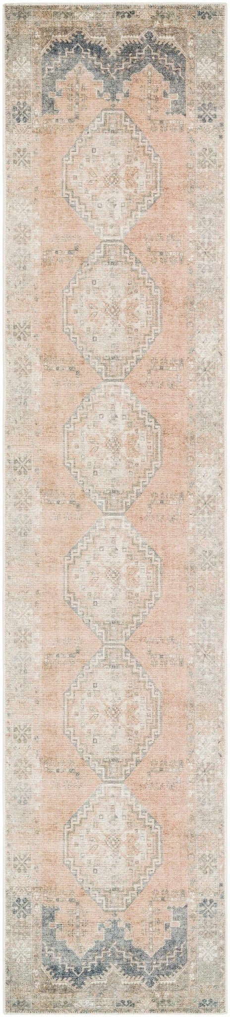 Machine Woven Peach, Silver, Blue and Brown Traditional Machine Washable Rug - Image 20